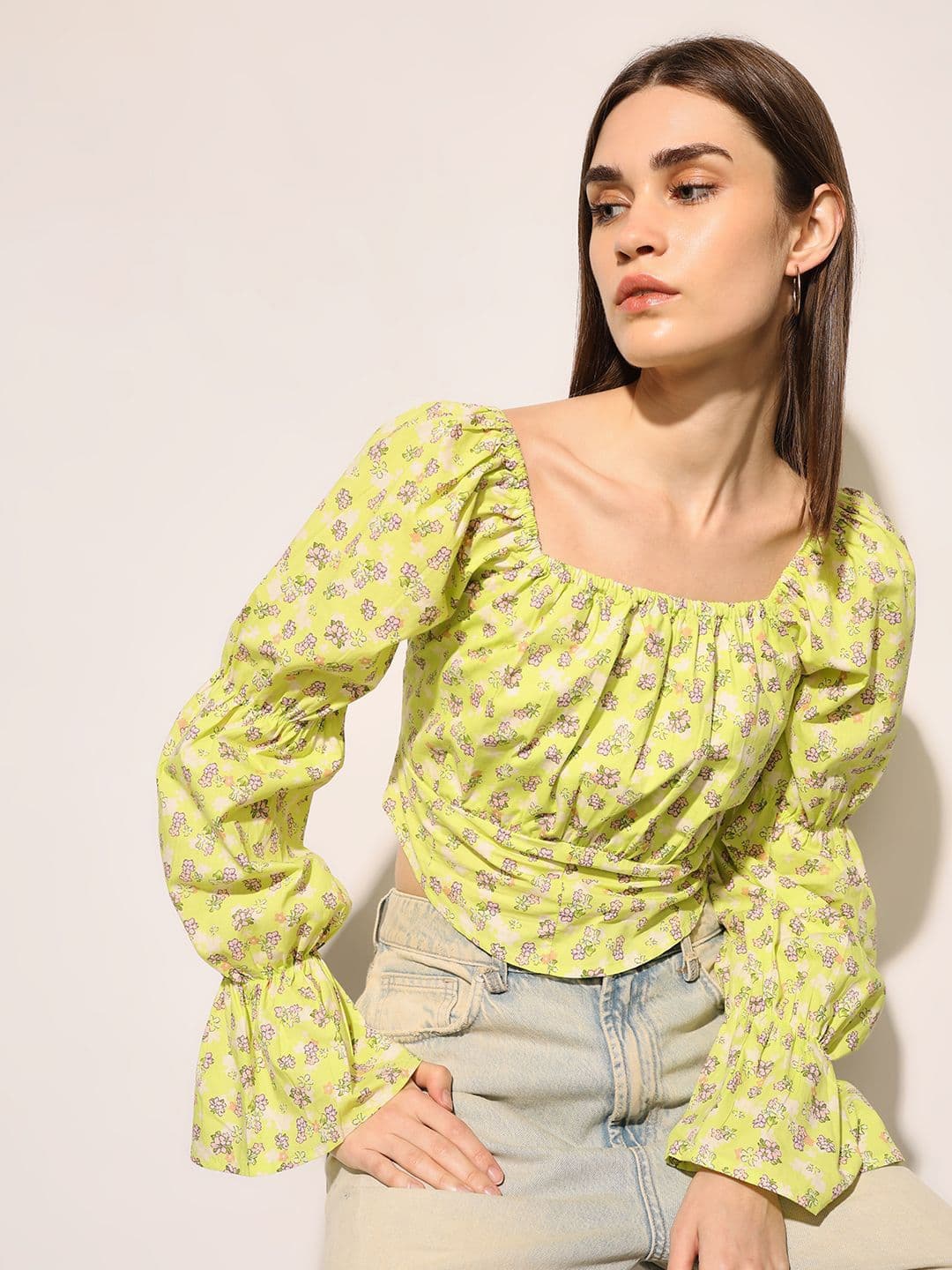 ONLY ONLY Women Floral Print Cotton Blouson Crop Top