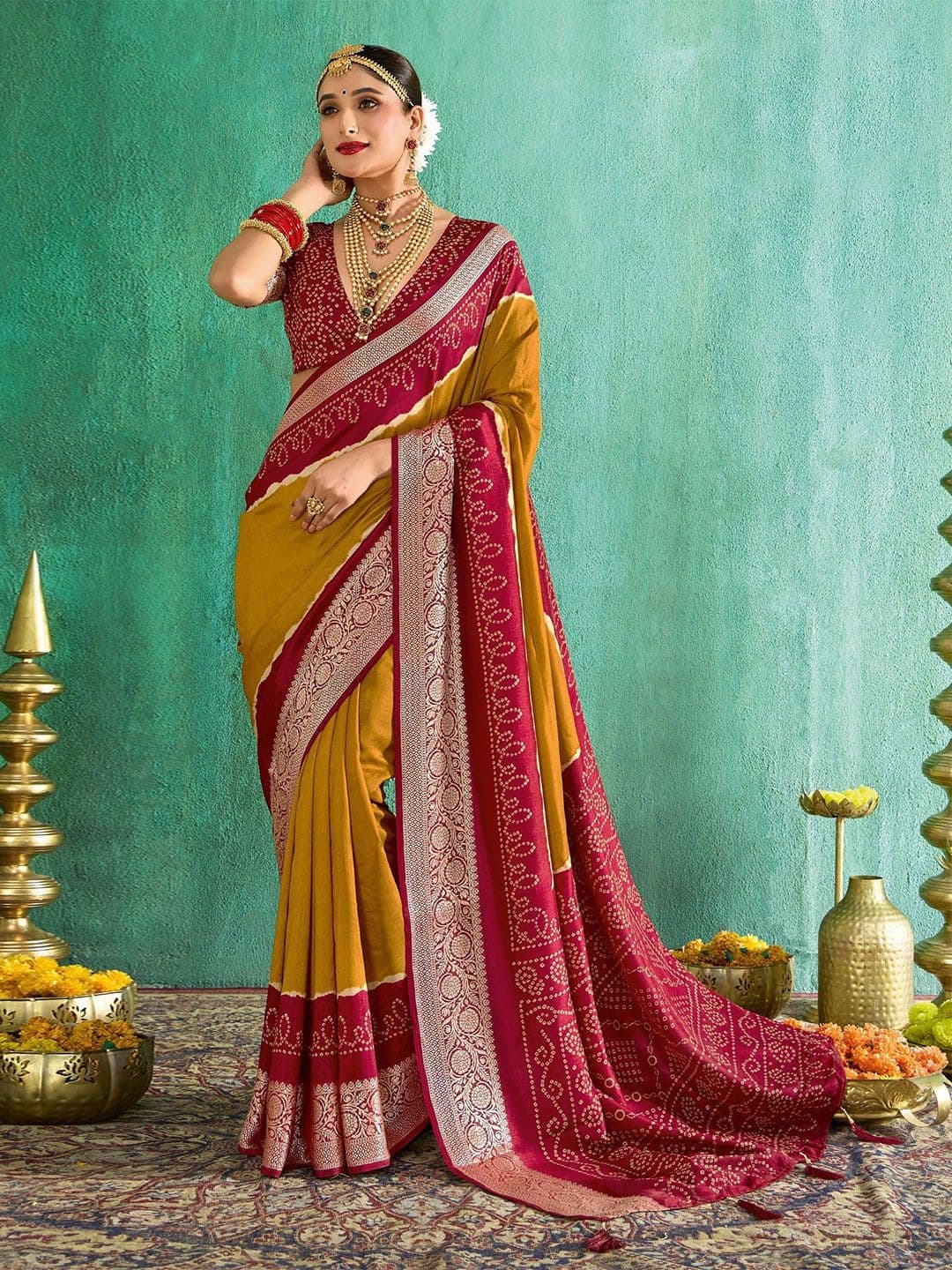 TIRA TIRA Bandhani Printed Tussar Saree With Blouse Piece