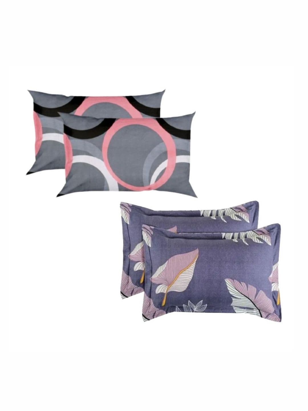 PRTREND PRTREND Grey & Pink 4 Pieces Abstract Cotton Linen Rectangle Pillow Covers