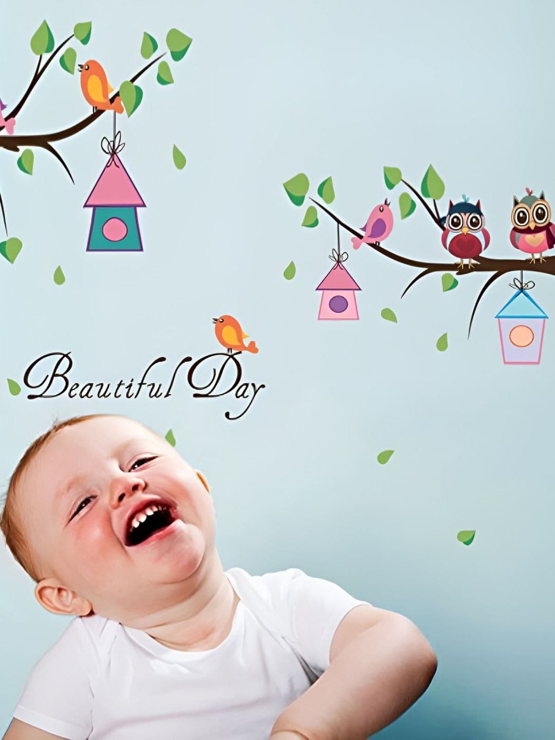 INDIAN ROYALS INDIAN ROYALS White & Green Beautiful Day Owls Visited The Branch Tree Wall Stickers