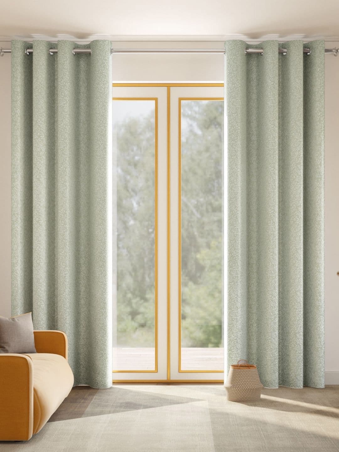 2 Pcs Embroidered Door Curtain haus & kinder Willow Breeze Sea Green 2 Pieces Embroidered Room Darkening Door Curtains