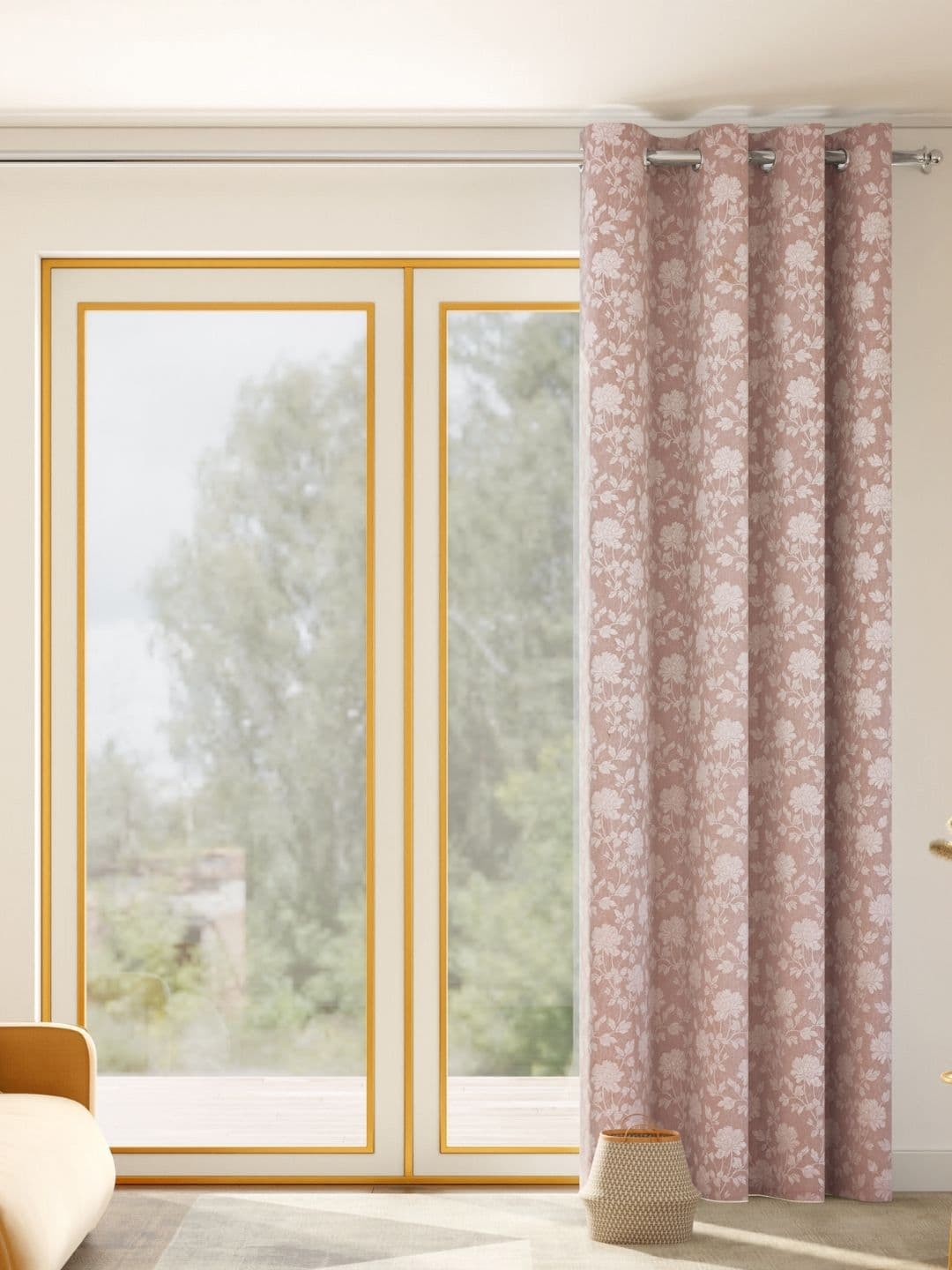 haus & kinder haus & kinder Chateau Rose Pink & White Embroidered Room Darkening Door Curtain