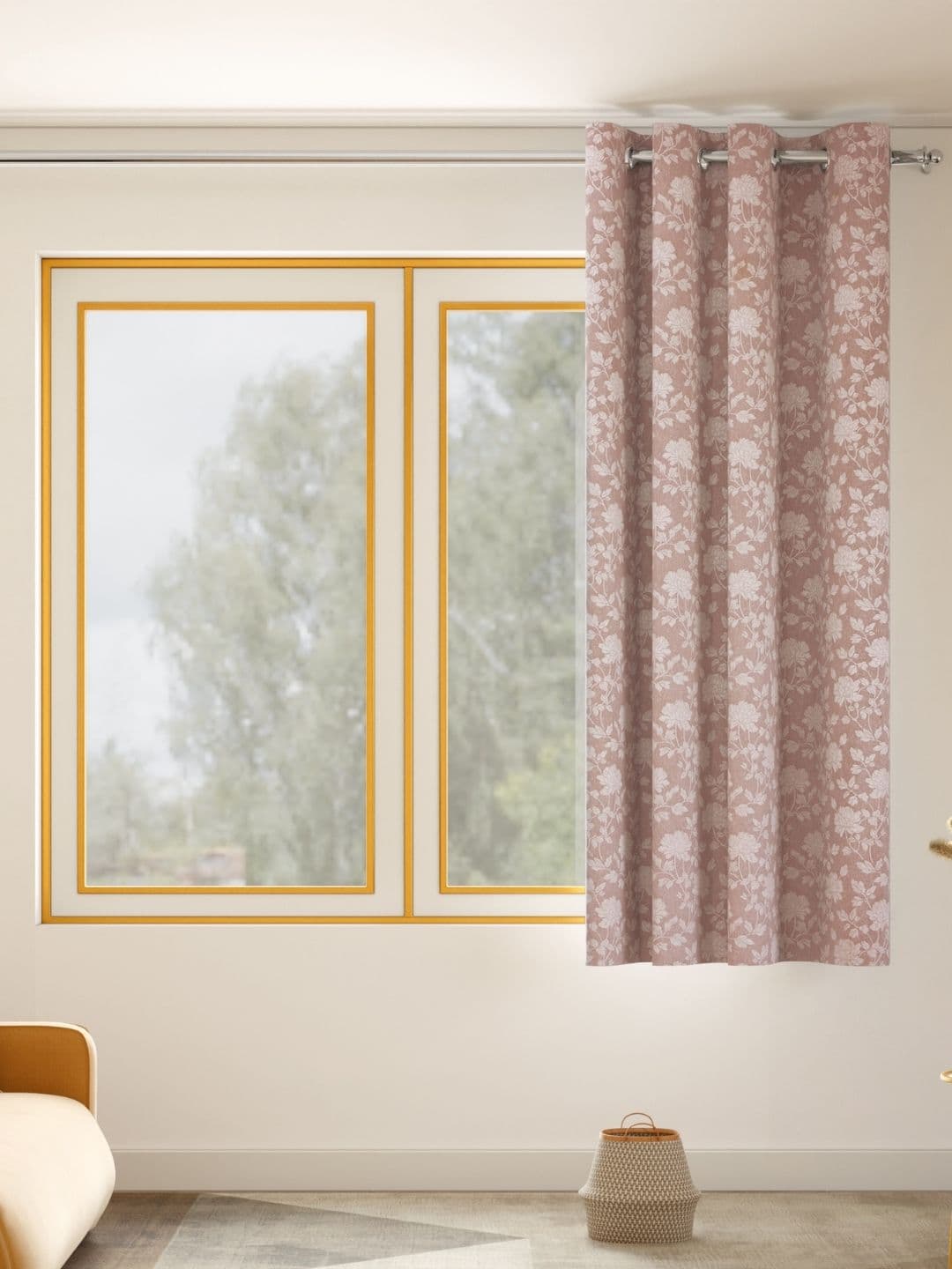 haus & kinder haus & kinder Chateau Rose Pink & White Floral Printed Room Darkening Window Curtain