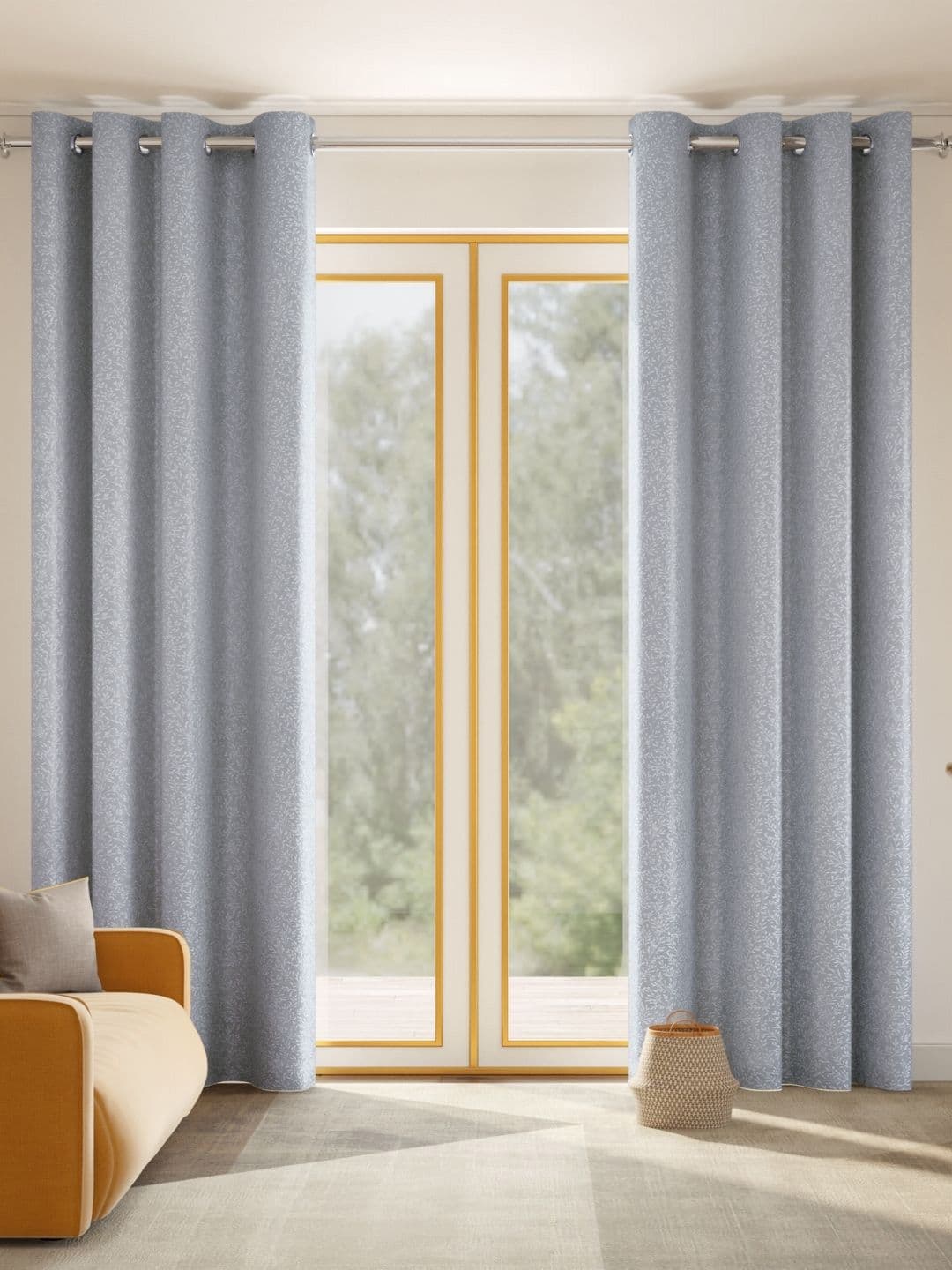 2 Pcs Embroidered Door Curtain haus & kinder Willow Breeze Blue & White 2 Pieces Embroidered Room Darkening Door Curtain