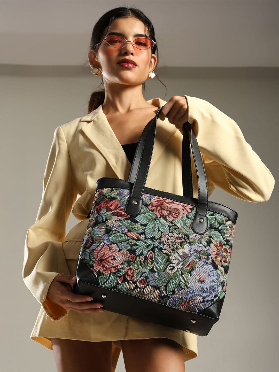 ENSAC ENSAC Women Cotton Floral Structured Tote Shoulder handbag