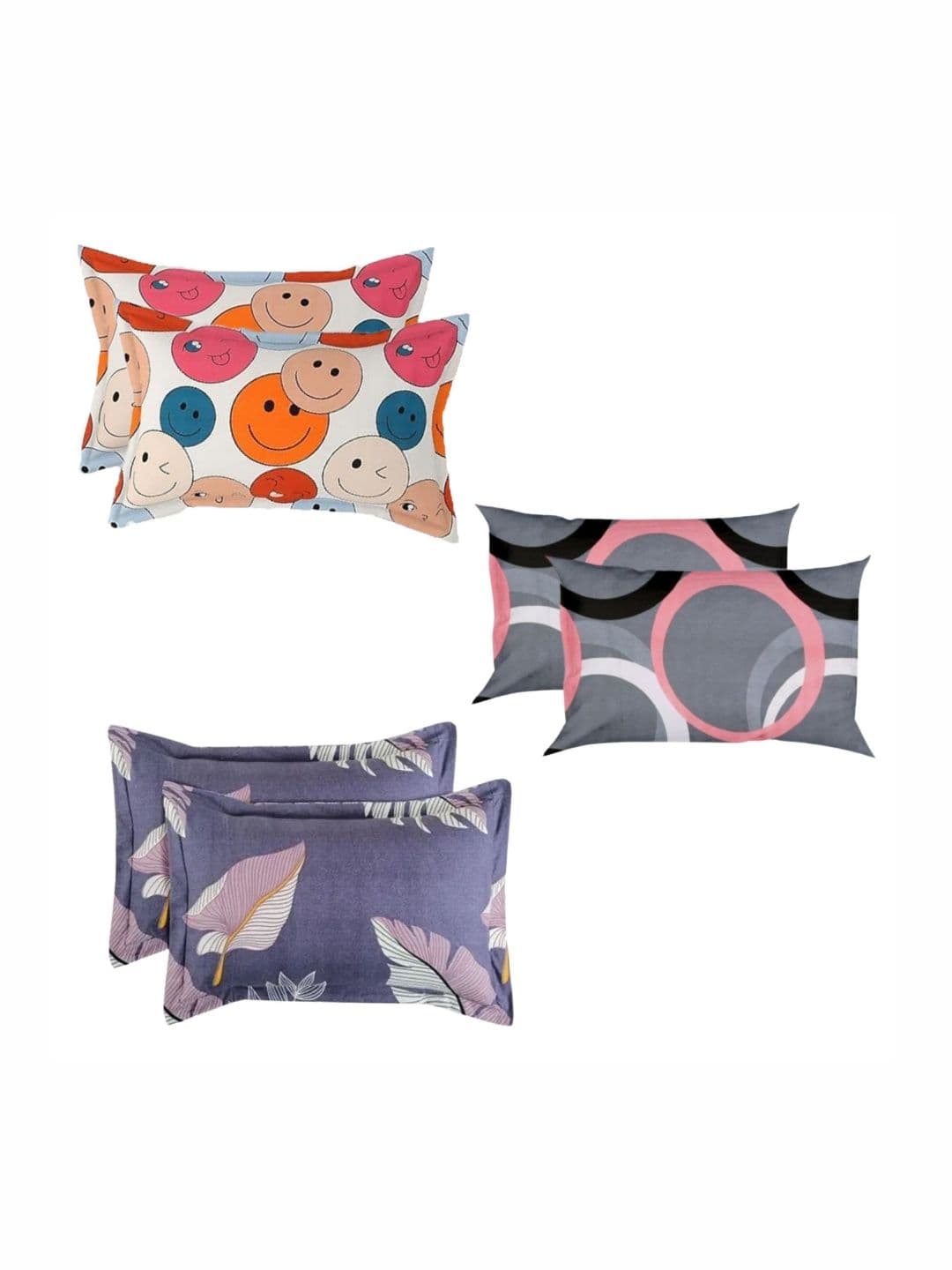 PRTREND PRTREND Cream-Coloured & Orange 6 Pieces Abstract Cotton Linen Rectangle Pillow Covers