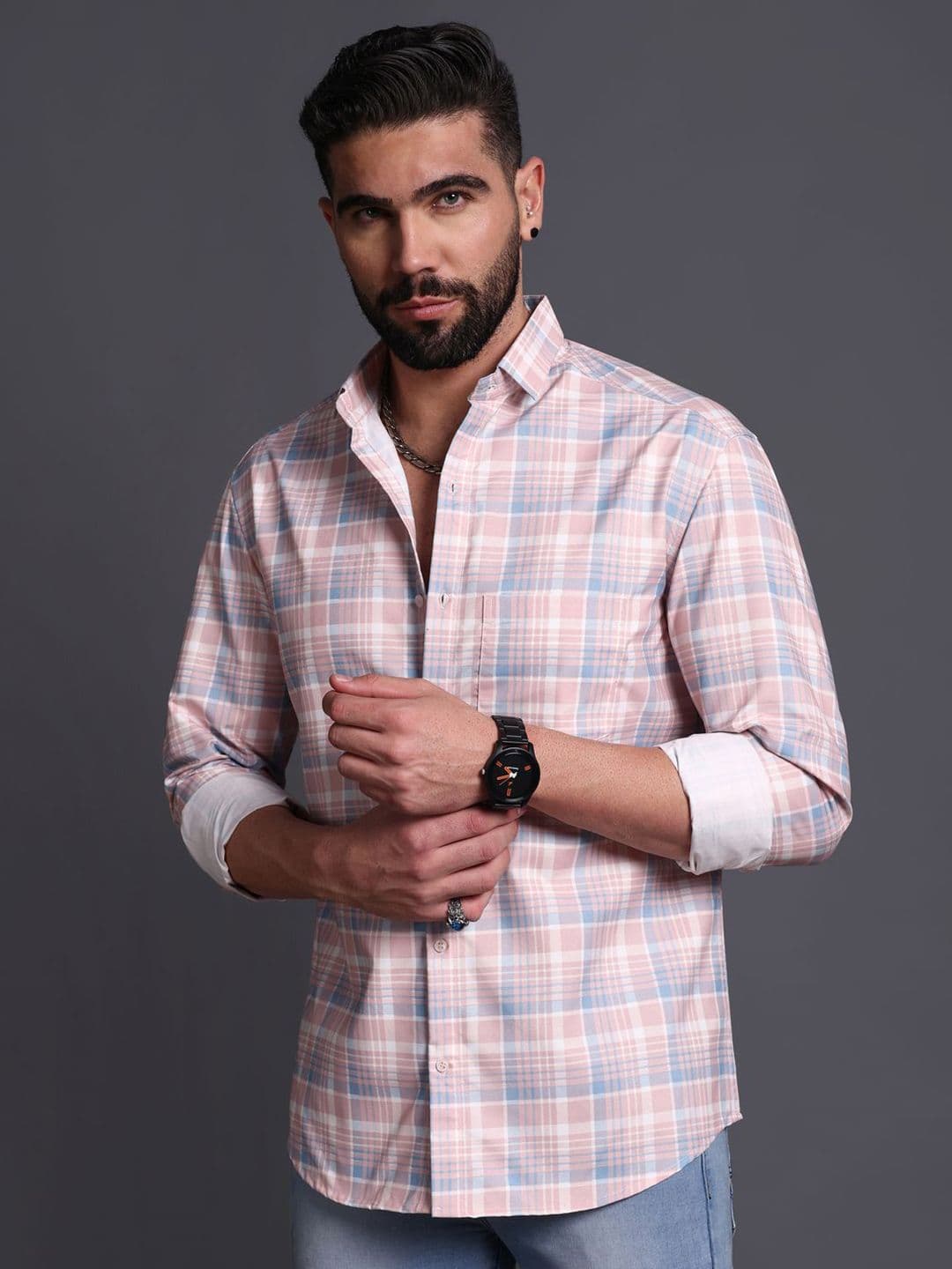 Mast & Harbour Mast & Harbour Men Standard Checked Spread Collar Shirt