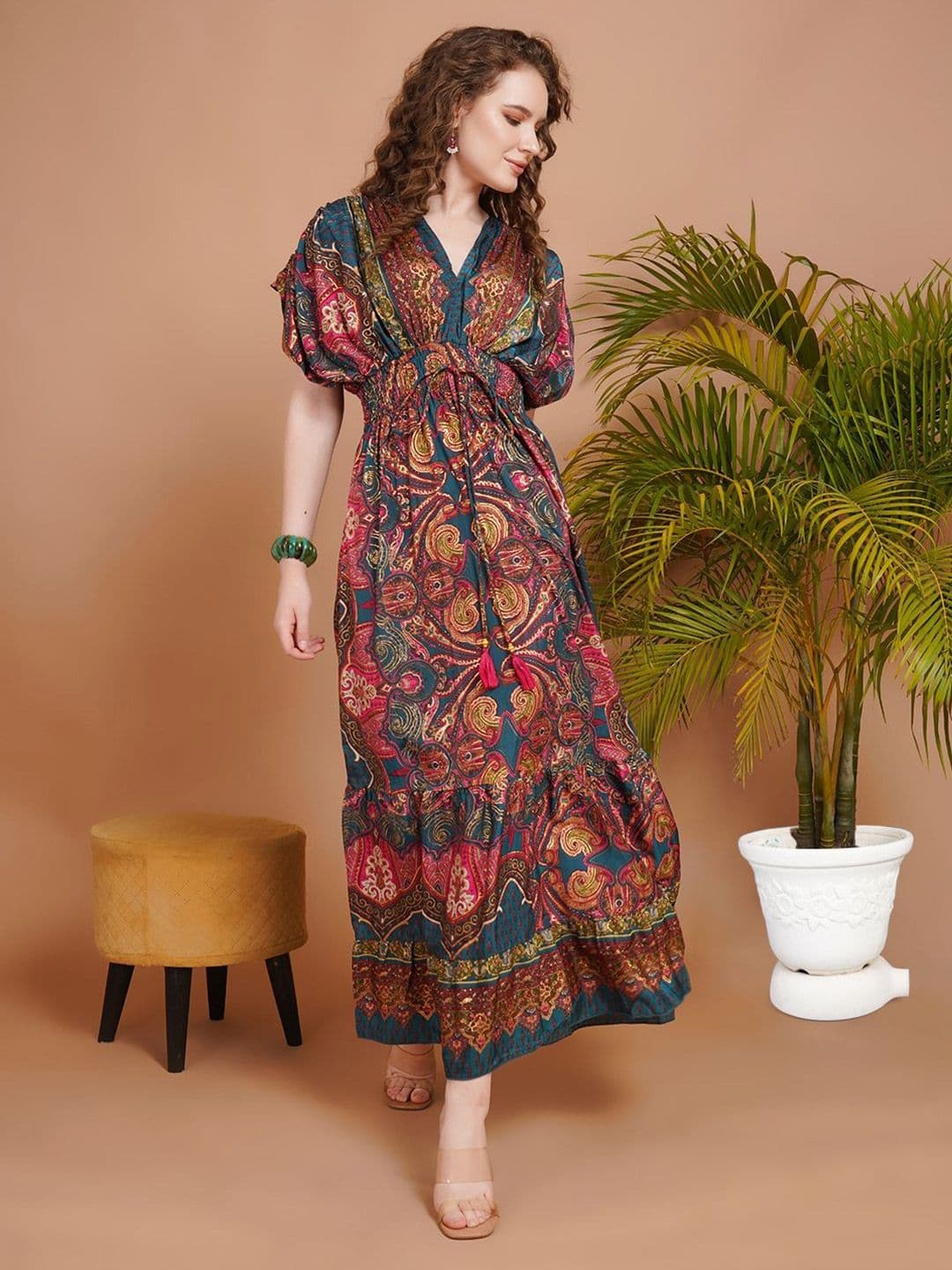 Boholyfe Boholyfe Women Ethnic Motifs Print Slit Sleeve Fit & Flare Maxi Dress