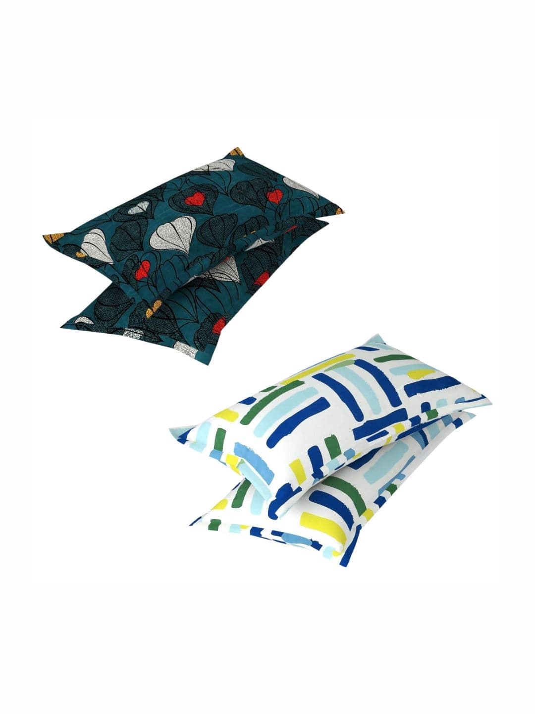 PRTREND PRTREND Teal & White 4 Pieces Abstract Cotton Linen Rectangle Pillow Covers