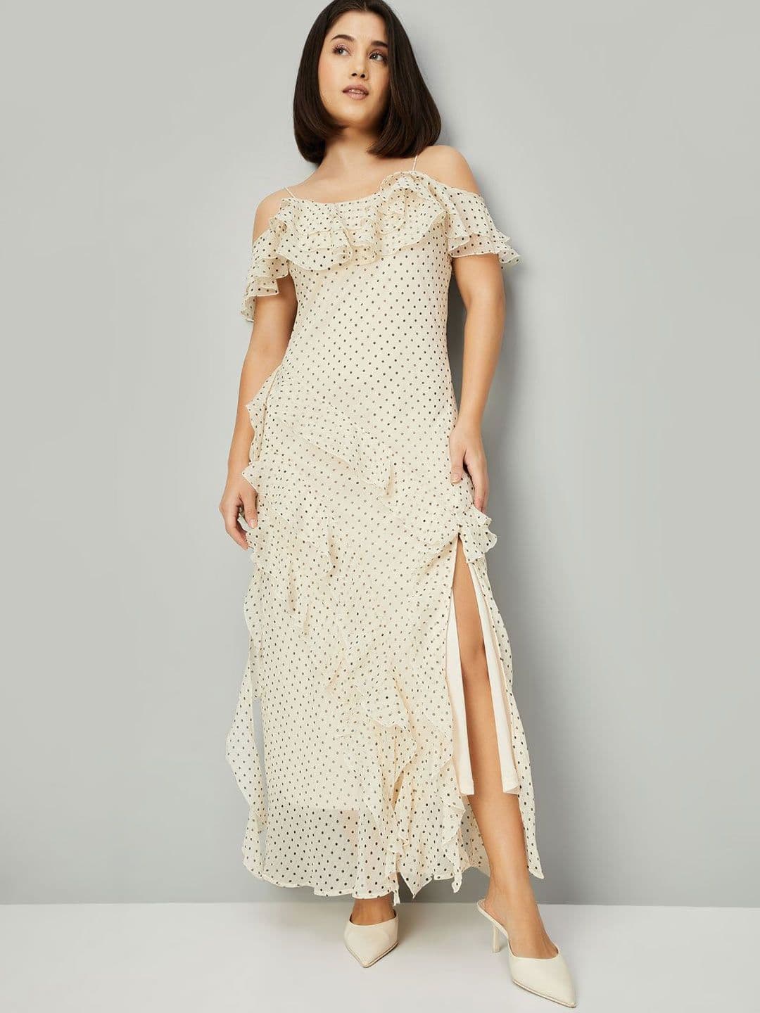 max max Women Polka Dots Print Flutter Sleeve Maxi Dress