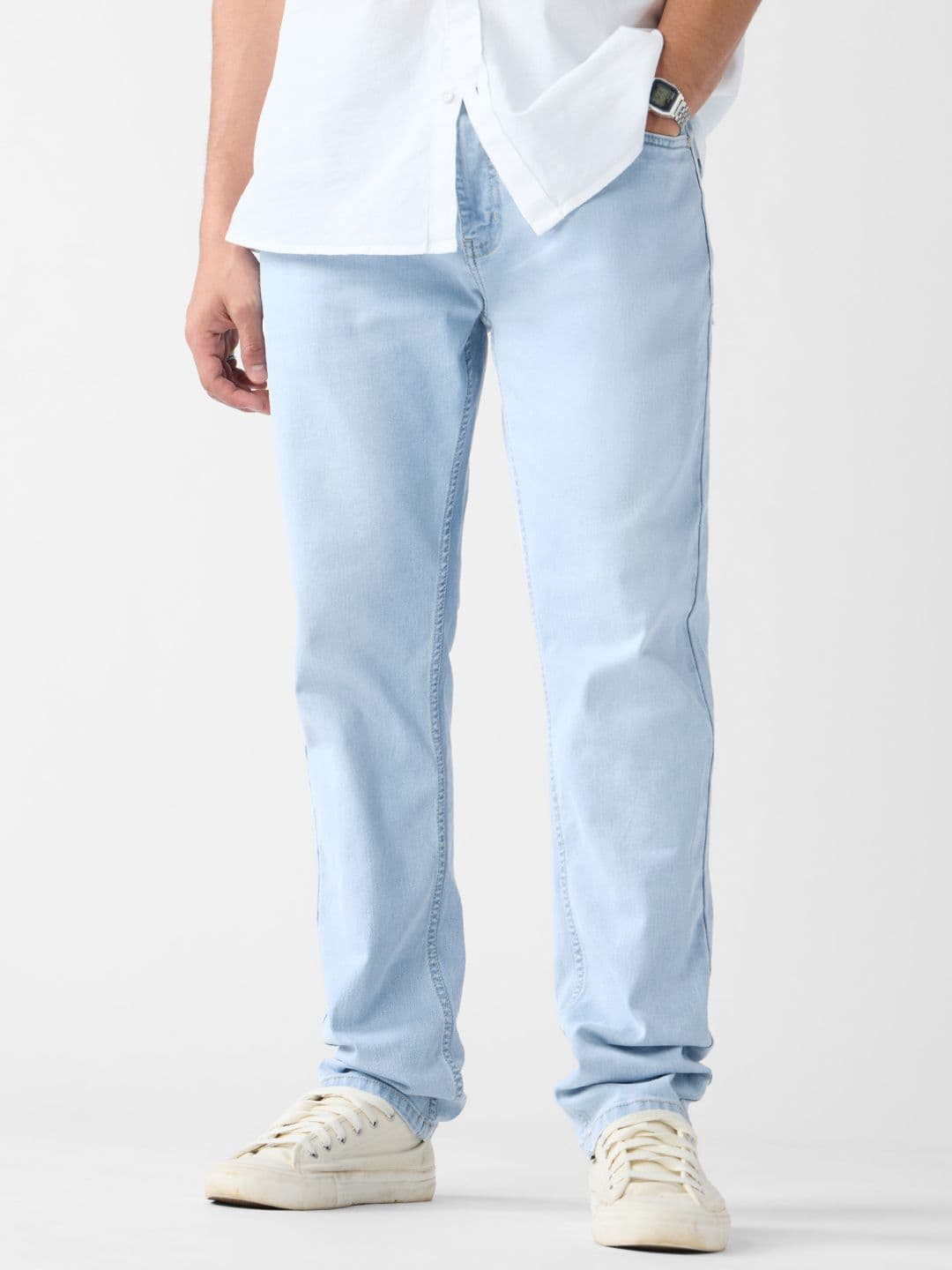 Slim Fit Denim Stretchable Jeans The Souled Store Men Frost Blue Slim Fit Mid-Rise Stretchable Denim Jeans