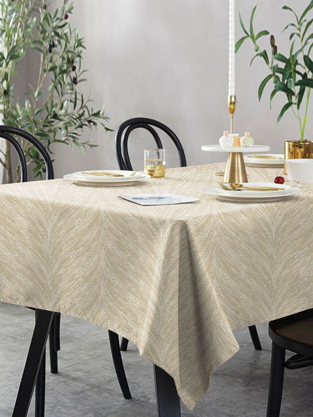 Aura Aura Premium Luxor Tan 6-Seater Cotton Table Cover - 52x72 Inches
