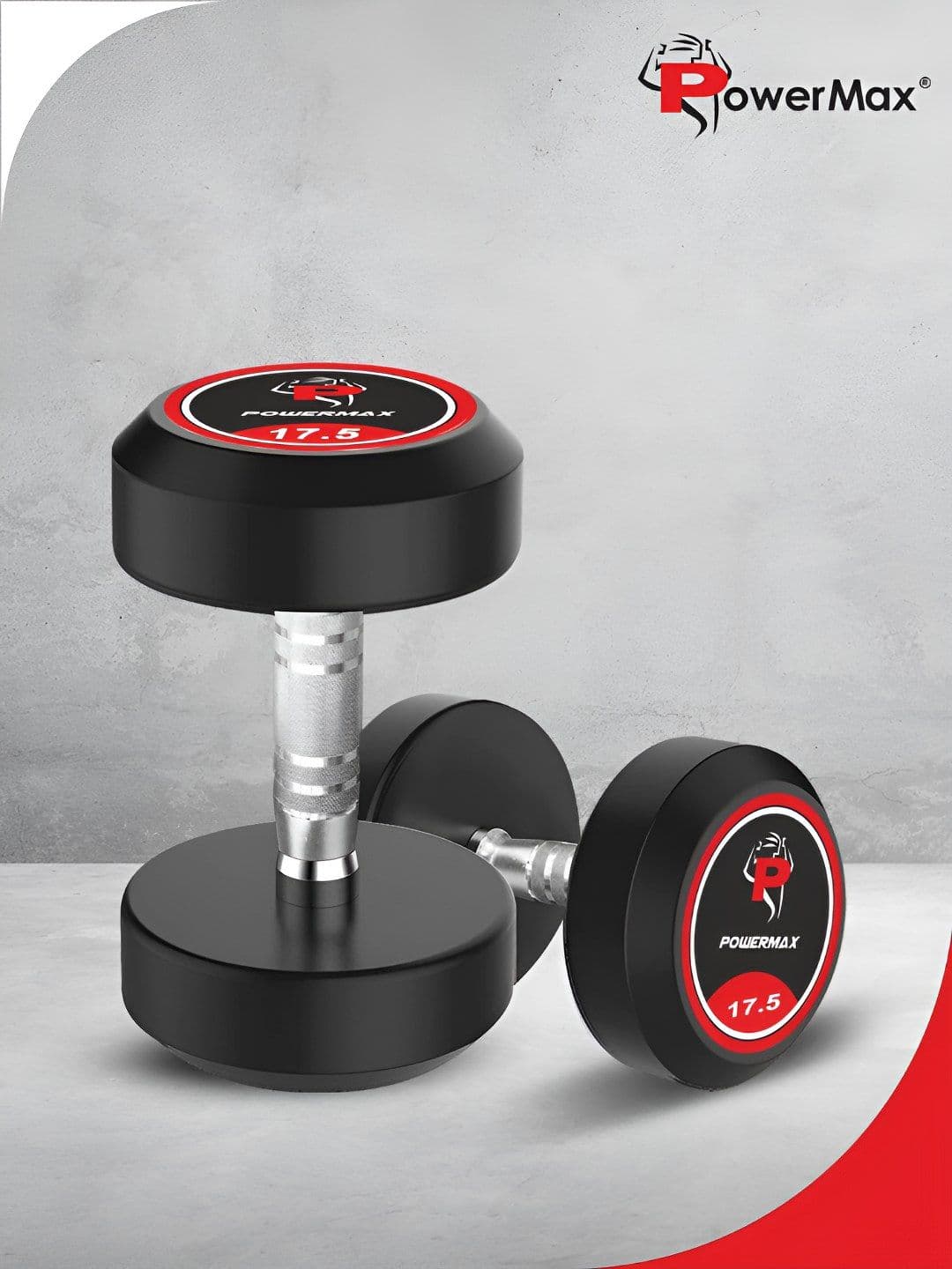 PowerMax Fitness PowerMax Fitness Set of 2 Rubber Coated Round Weight Dumbbells - 17.5kg