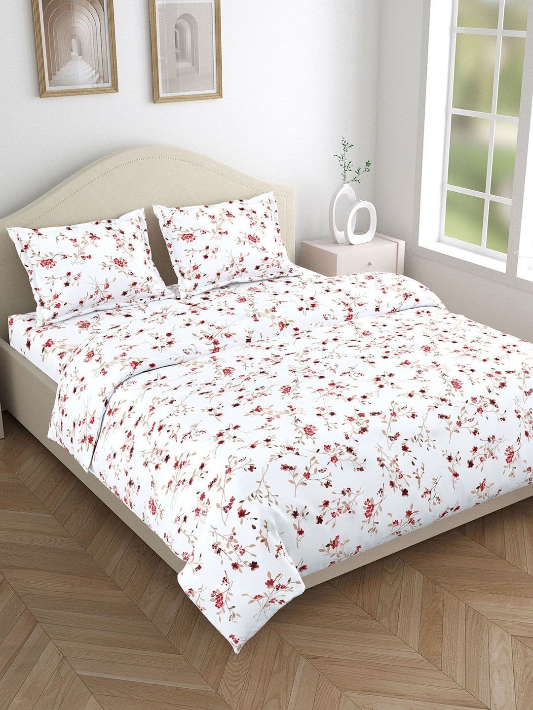 Bedsheet with 2 Pillow Covers haus & kinder 144 TC Floral Printed Queen Bedsheet with 2 Pillow Covers