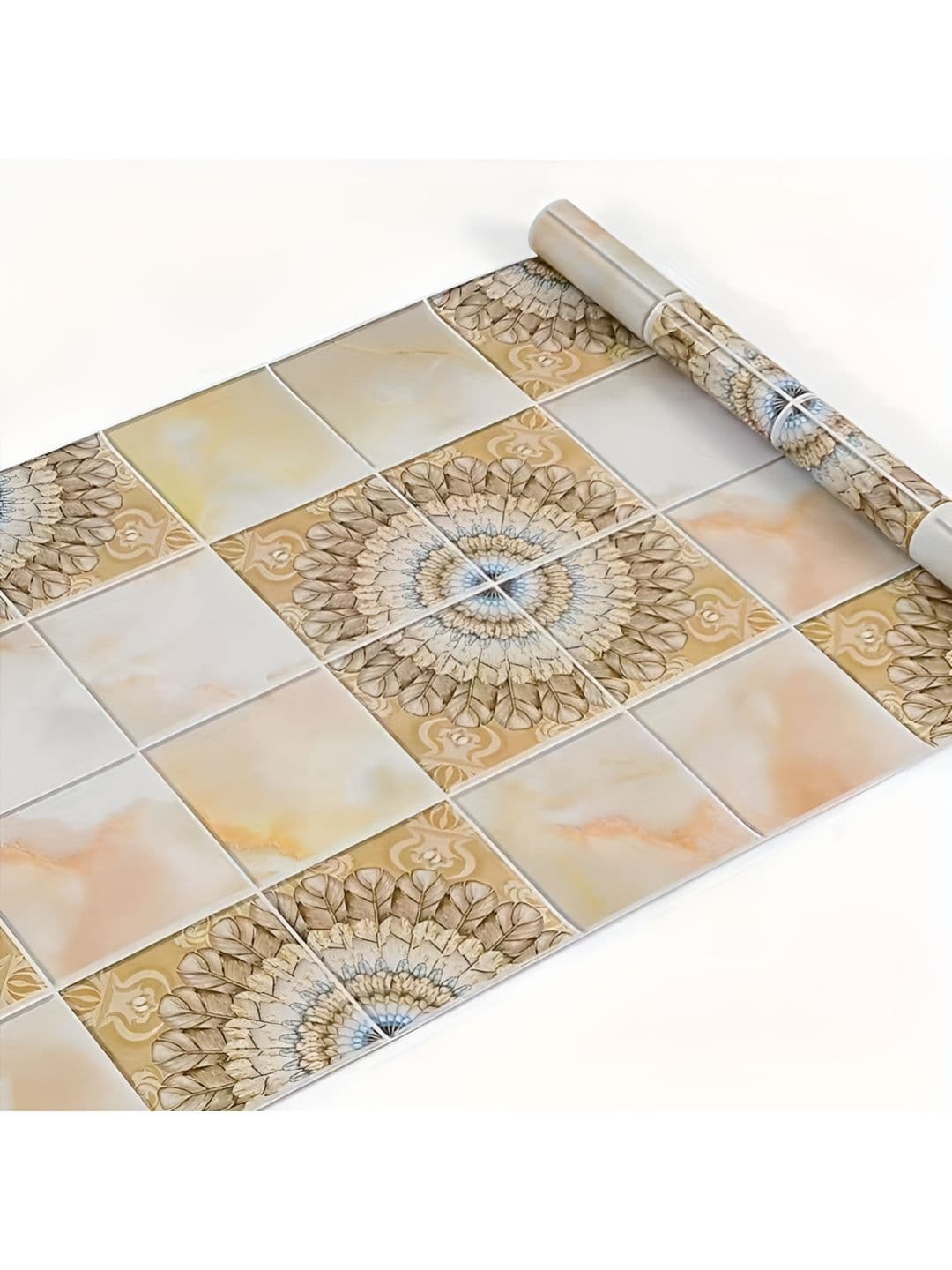 INDIAN ROYALS INDIAN ROYALS Gold & White Printed Square Mabel Tile Design Waterproof Wallpaper