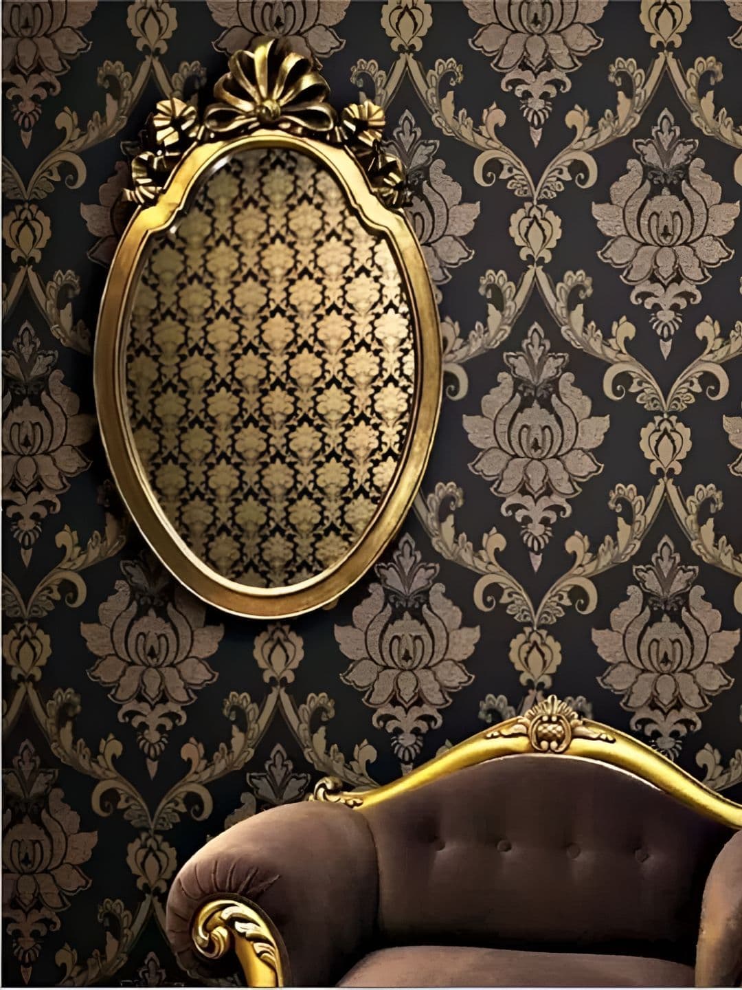 INDIAN ROYALS INDIAN ROYALS Black Damask Wallpaper l Printed Self-Adhesive & Durable Wall Sticker