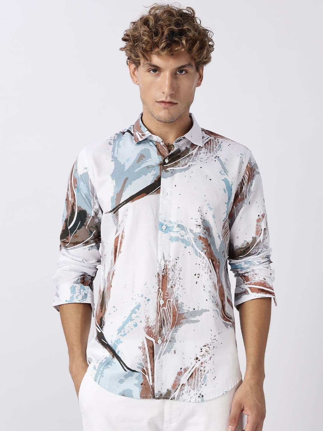 HERE&NOW HERE&NOW Slim Fit Abstract Printed Opaque Cotton Casual Shirt
