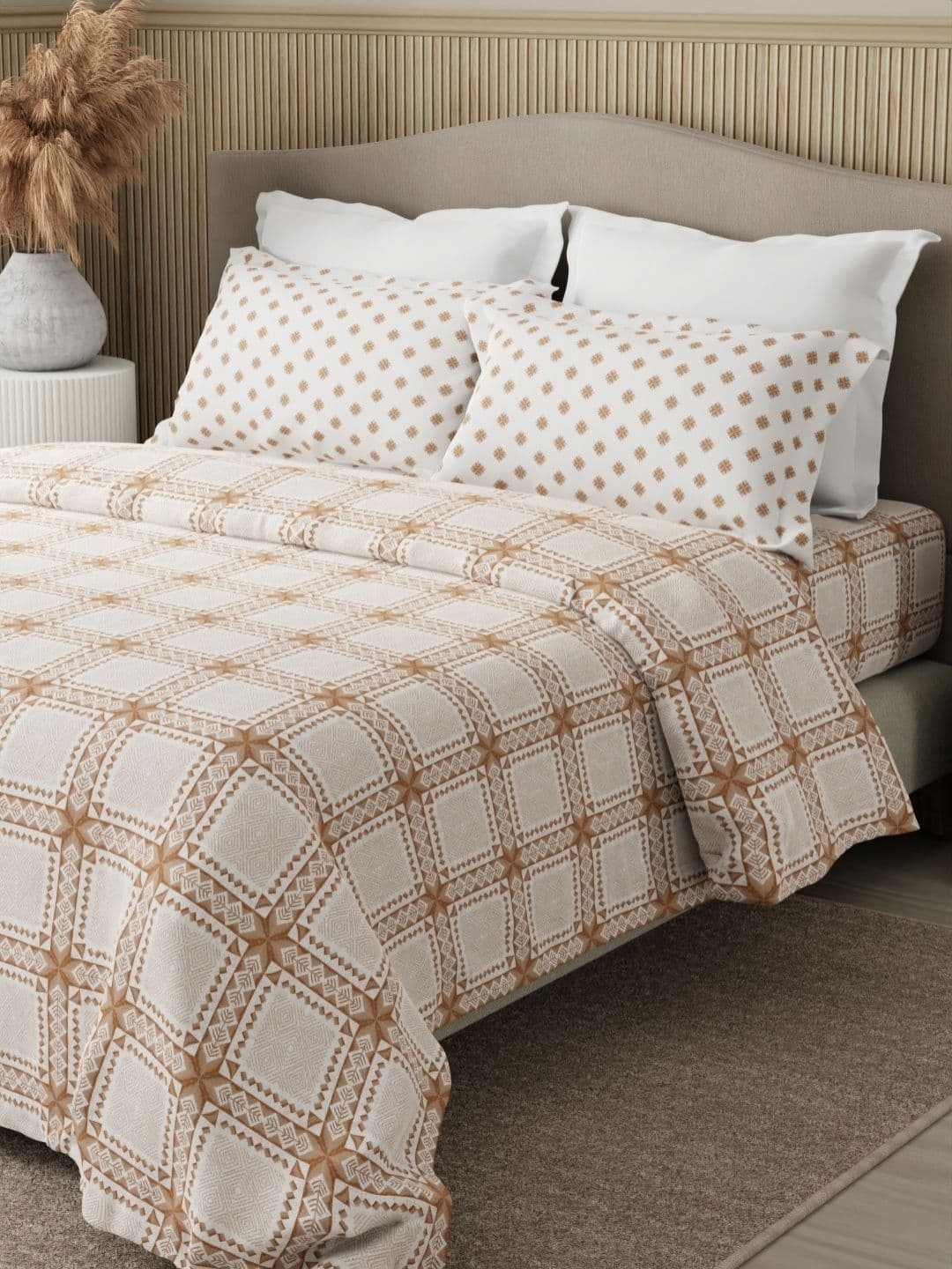 Boutique Living India Boutique Living India Embrace Brown Printed Cotton 152TC Queen Bedsheet Set 2.54m x 2.24m