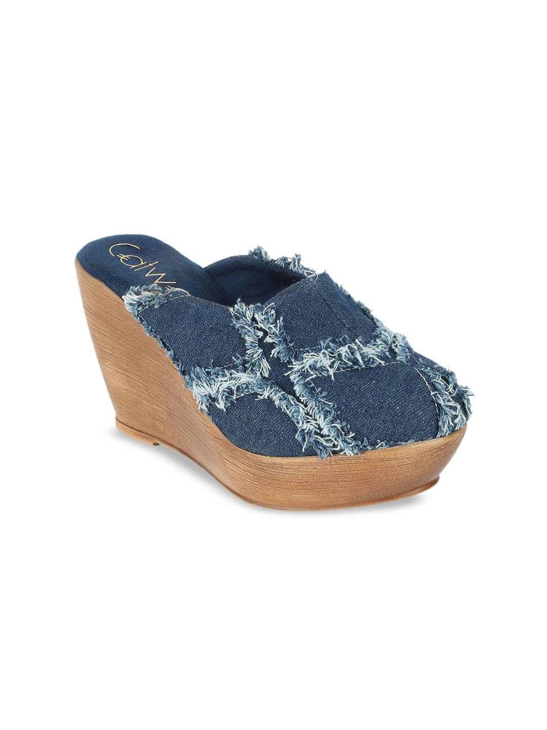 Catwalk Catwalk Textured Round Toe Embellished Pumps Wedge Heels