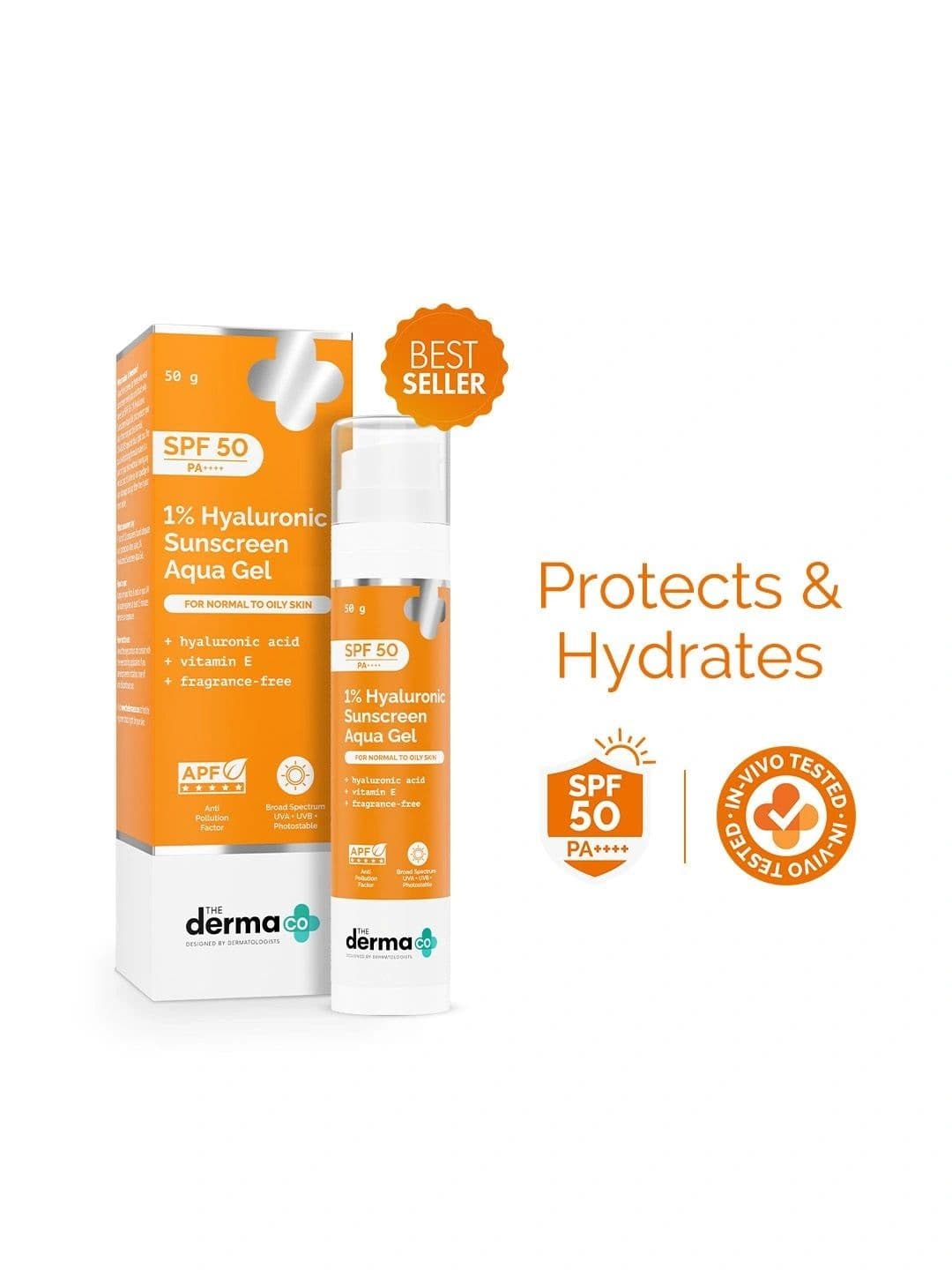 The Derma co. The Derma co. 1% Hyaluronic Sunscreen Aqua Ultra Light Gel UVA & B Prot 50g In-Vivo tested