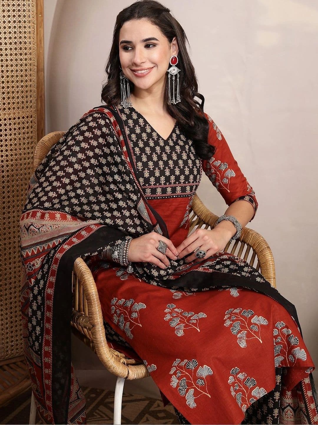 Women Printed Kurta with Palazzos With Dupatta KIMAYRA Women Ethnic Motifs Printed Regular Pure Cotton Kurta with Palazzos & With Dupatta
