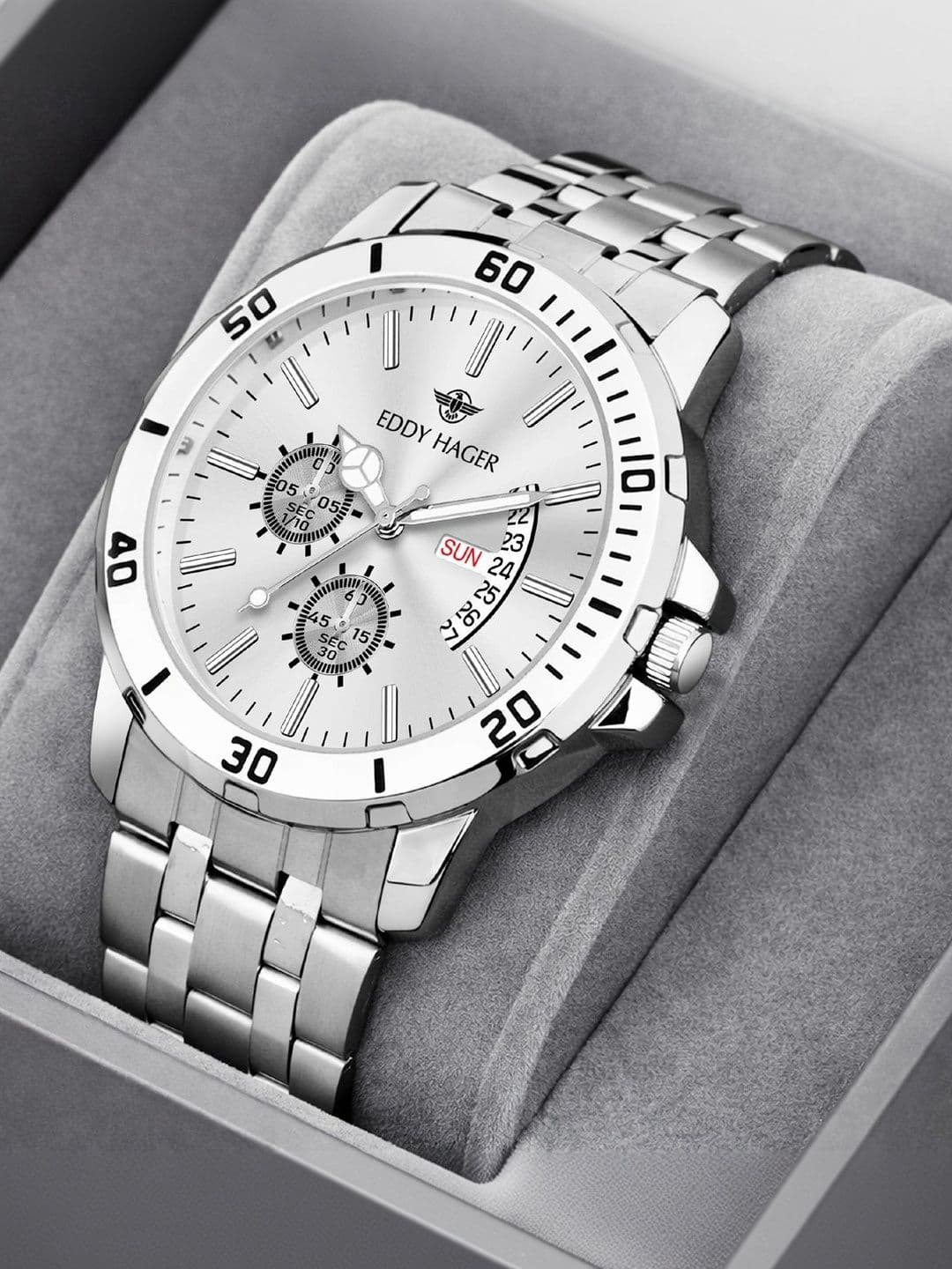 EDDY HAGER EDDY HAGER Men Dial & Stainless Steel Bracelet Style Straps Analogue Chronograph Watch EH-298-SILVER