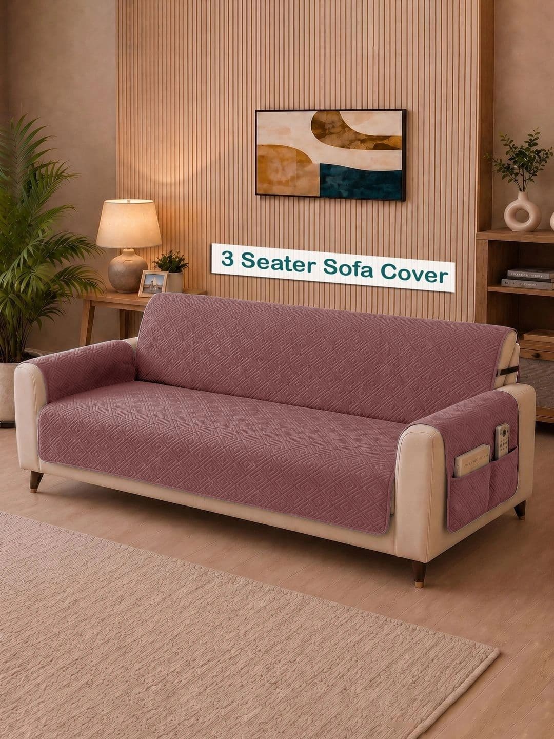 Myntra Elegant Homes Myntra Elegant Homes Pink Microfibre Blend 1 Piece Sofa Cover With Arms