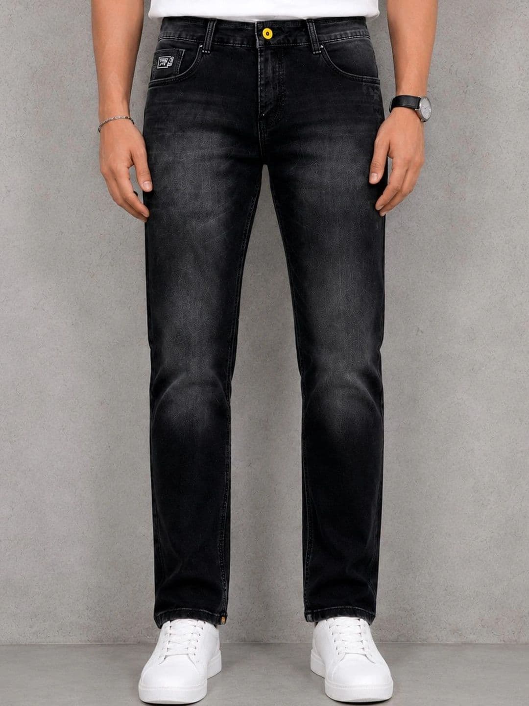 GEX GEX Men Regular Fit Mid-Rise Low Distress Printed Jeans