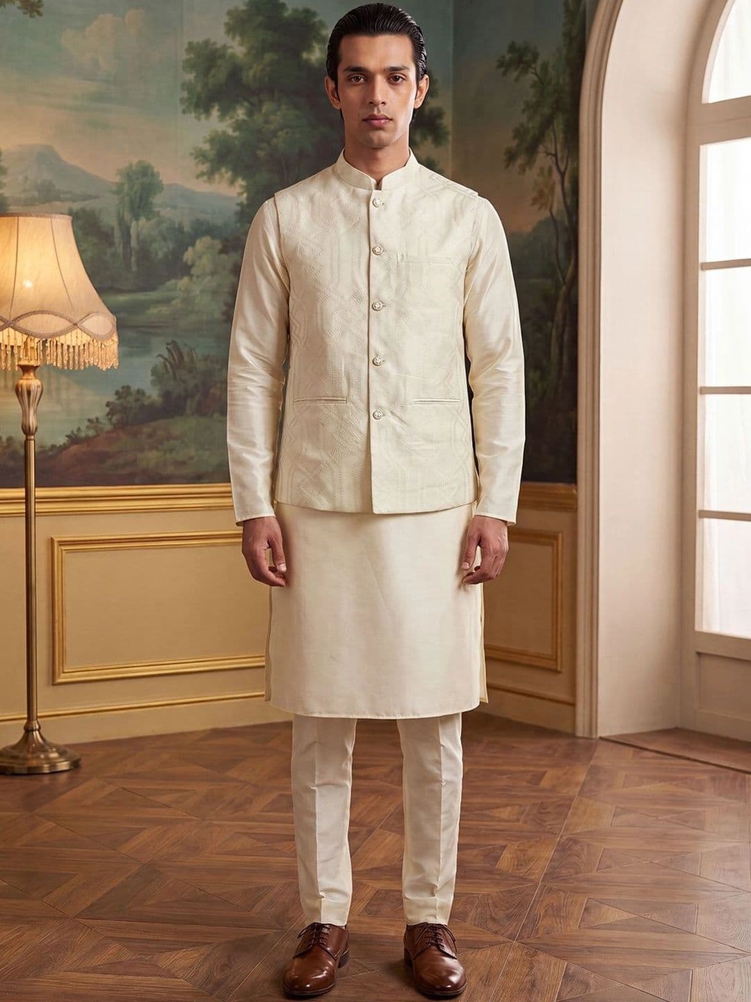 Ethnic Bay Ethnic Bay Jacquard Woven Design Nehru Jackets