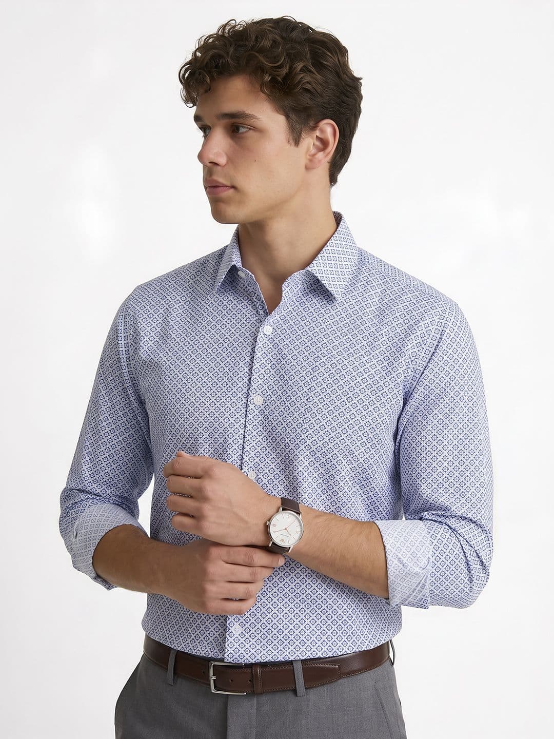 Peter England Peter England Slim Fit Geometric Printed Pure Cotton Formal Shirt