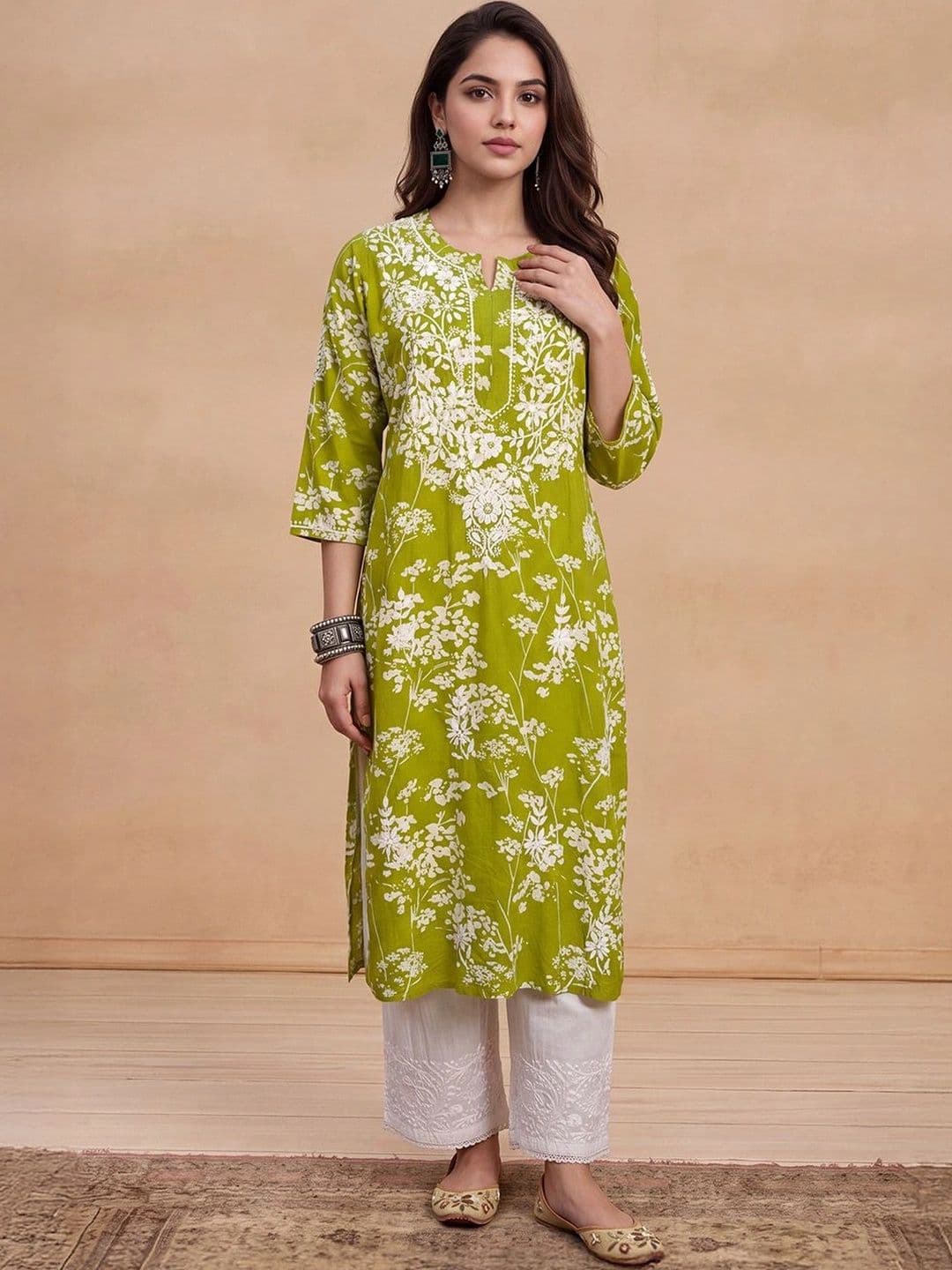Women Chikankari Kurta House of Chikankari Women Green Mulmul Chikankari Embroidered Republic Day Republic Day Kurta
