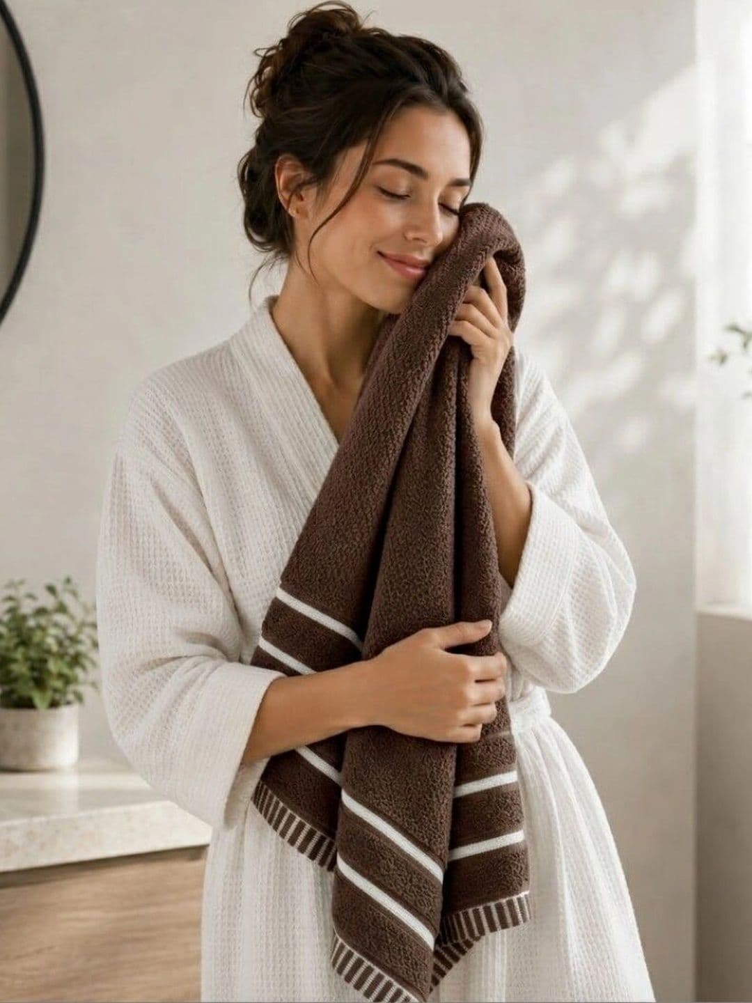 QUARCK QUARCK Brown 1 Striped Cotton 480 GSM Bath Towel