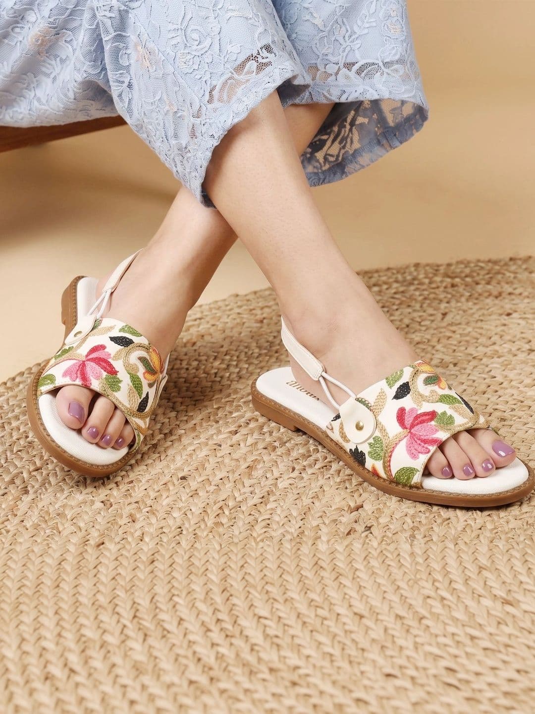 Anouk Anouk Women Embellished Open Toe Flats with Embroidered