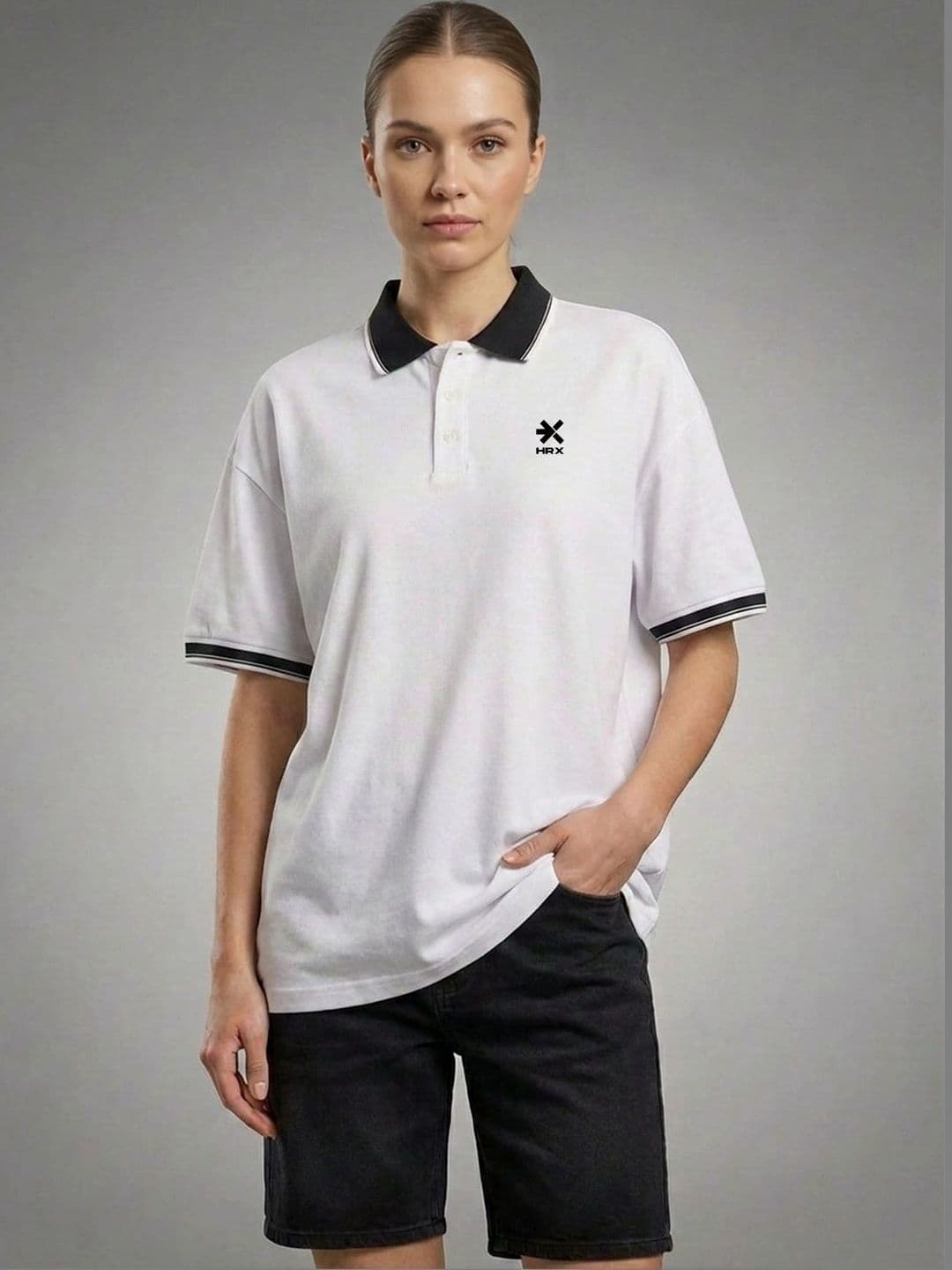 HRX by Hrithik Roshan HRX by Hrithik Roshan Women Brand Logo Polo Collar T-shirt