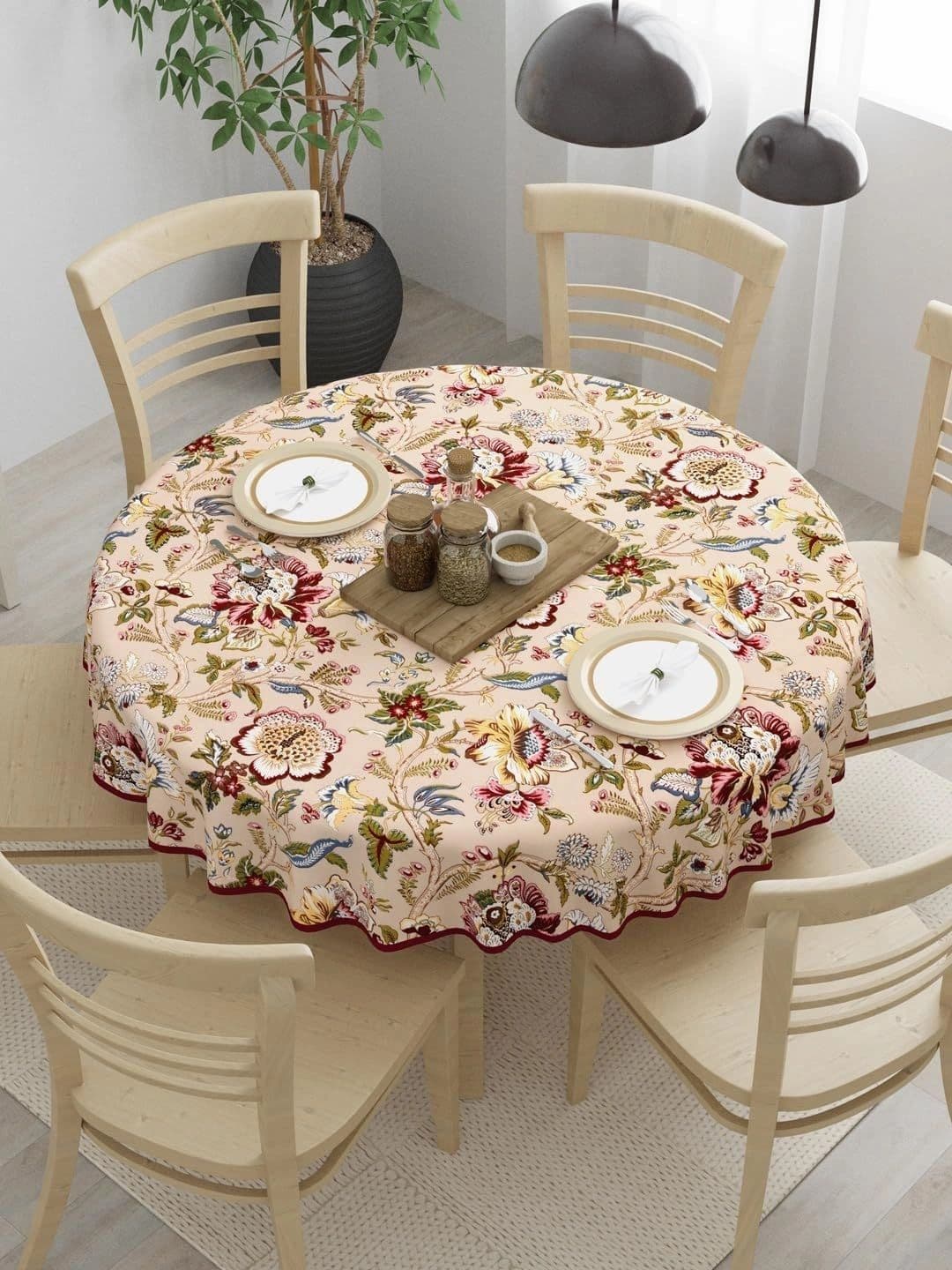 The Home Story The Home Story Multicoloured Floral Cotton Round 4-Seater Table Cover