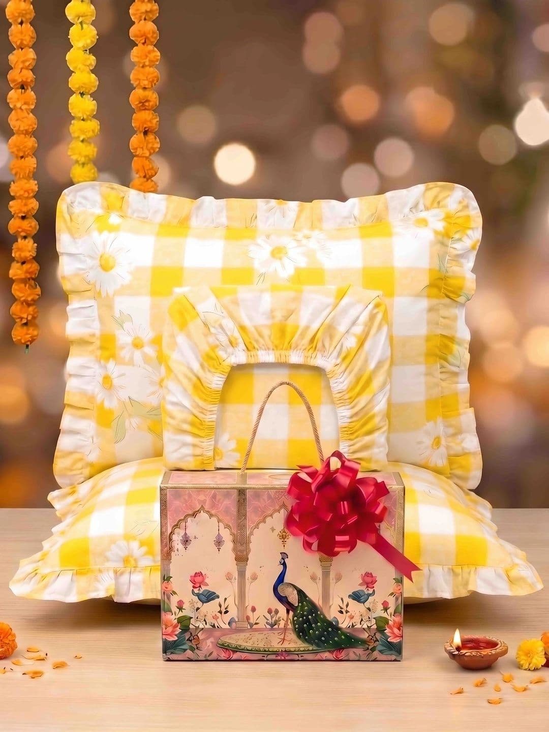 Pure Decor Pure Decor Orange Floral 180 TC King Double Bed Bedsheet with 2 Pillow Covers Gift Set