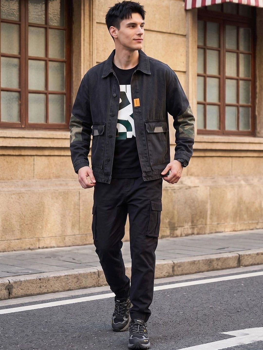 Suo Suo Men Camouflage Colourblocked Denim Jacket