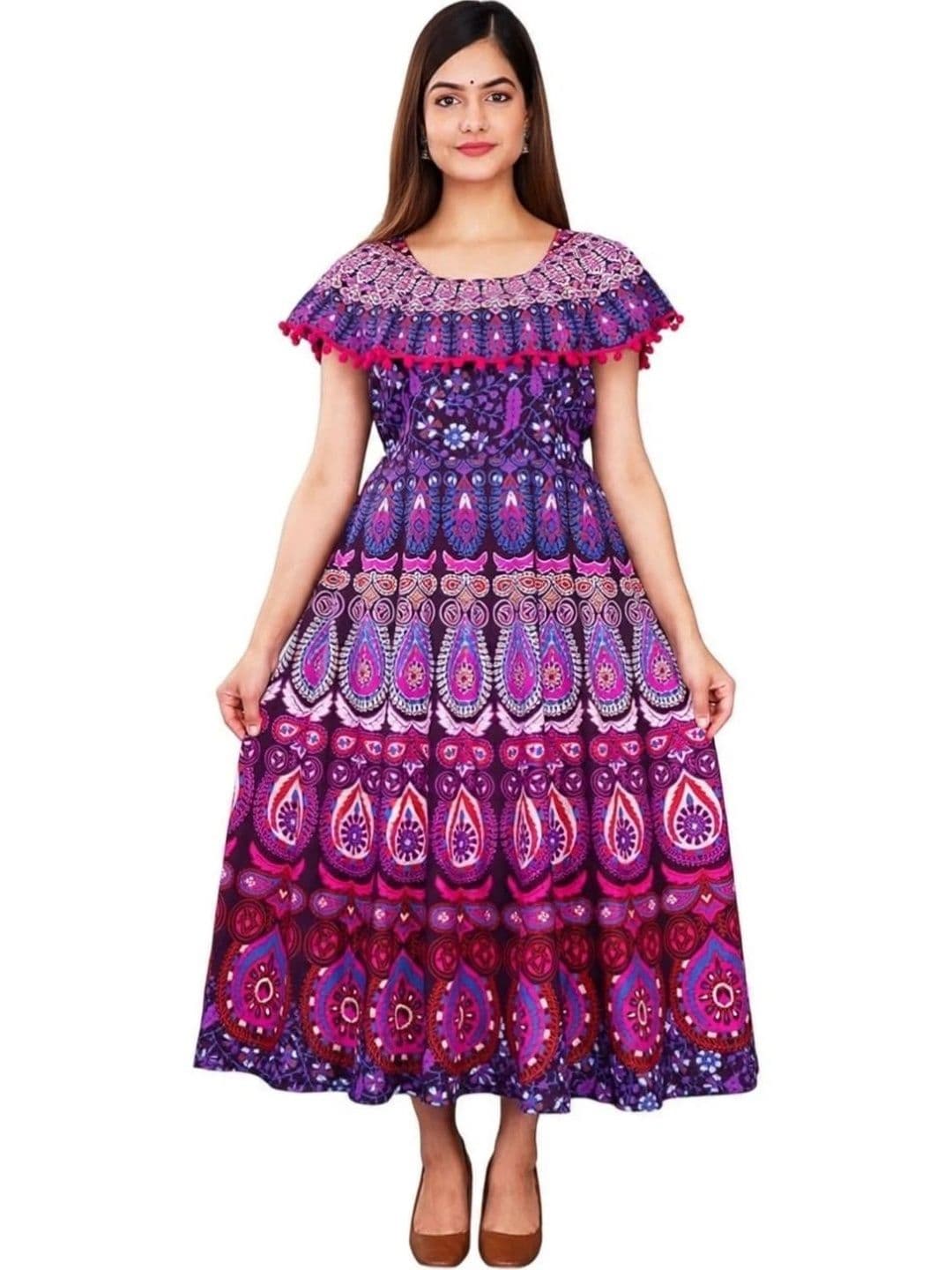 OUTER WEAR AYAM EXPORTS OUTER WEAR AYAM EXPORTS Bohemian Print Ruffled A-Line Maxi Dress