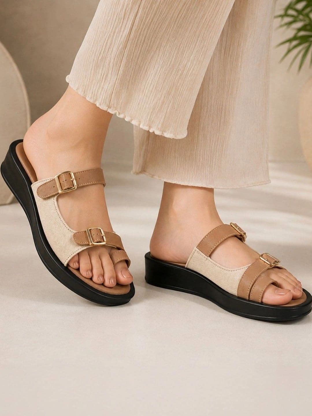 NV Style NV Style Women Colourblocked Open Toe Flats with Buckles