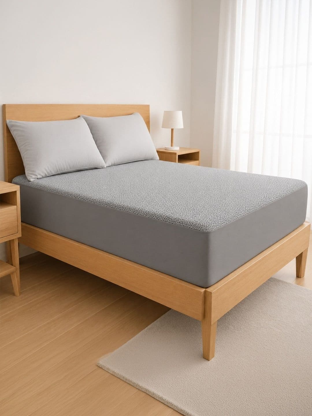 Sleepwell Sleepwell Grey Melange Terry Breathable Mattress Protector