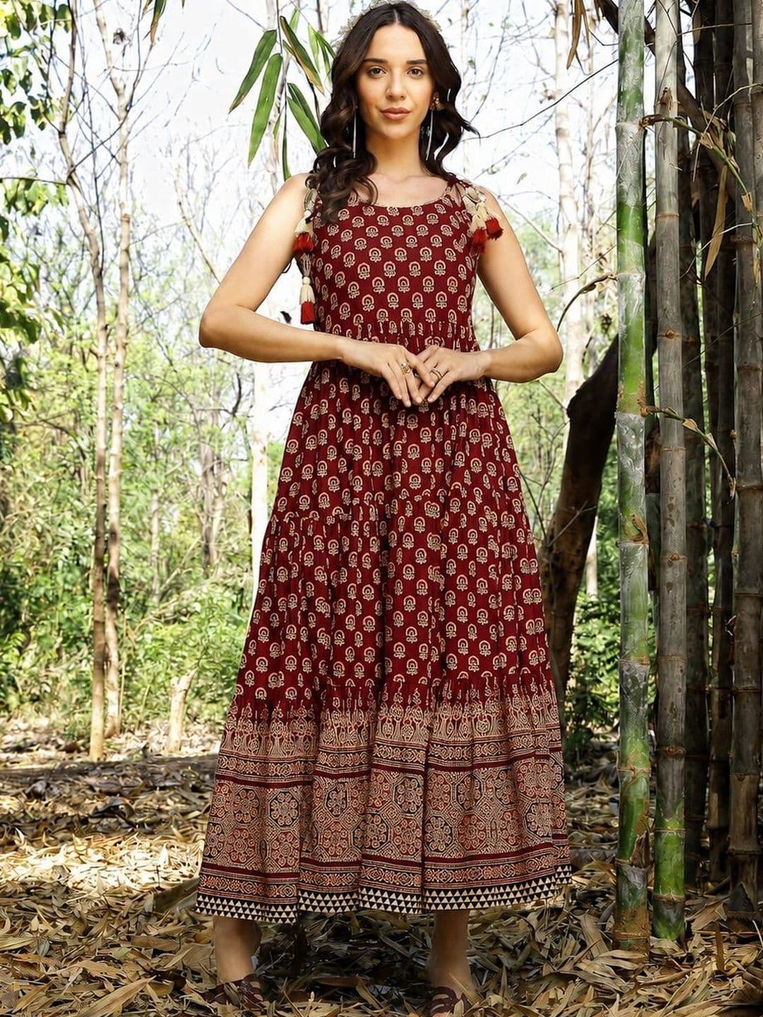 Ethnic Motifs Print Maxi Dress Stylum Ethnic Motifs Print Maxi Dress