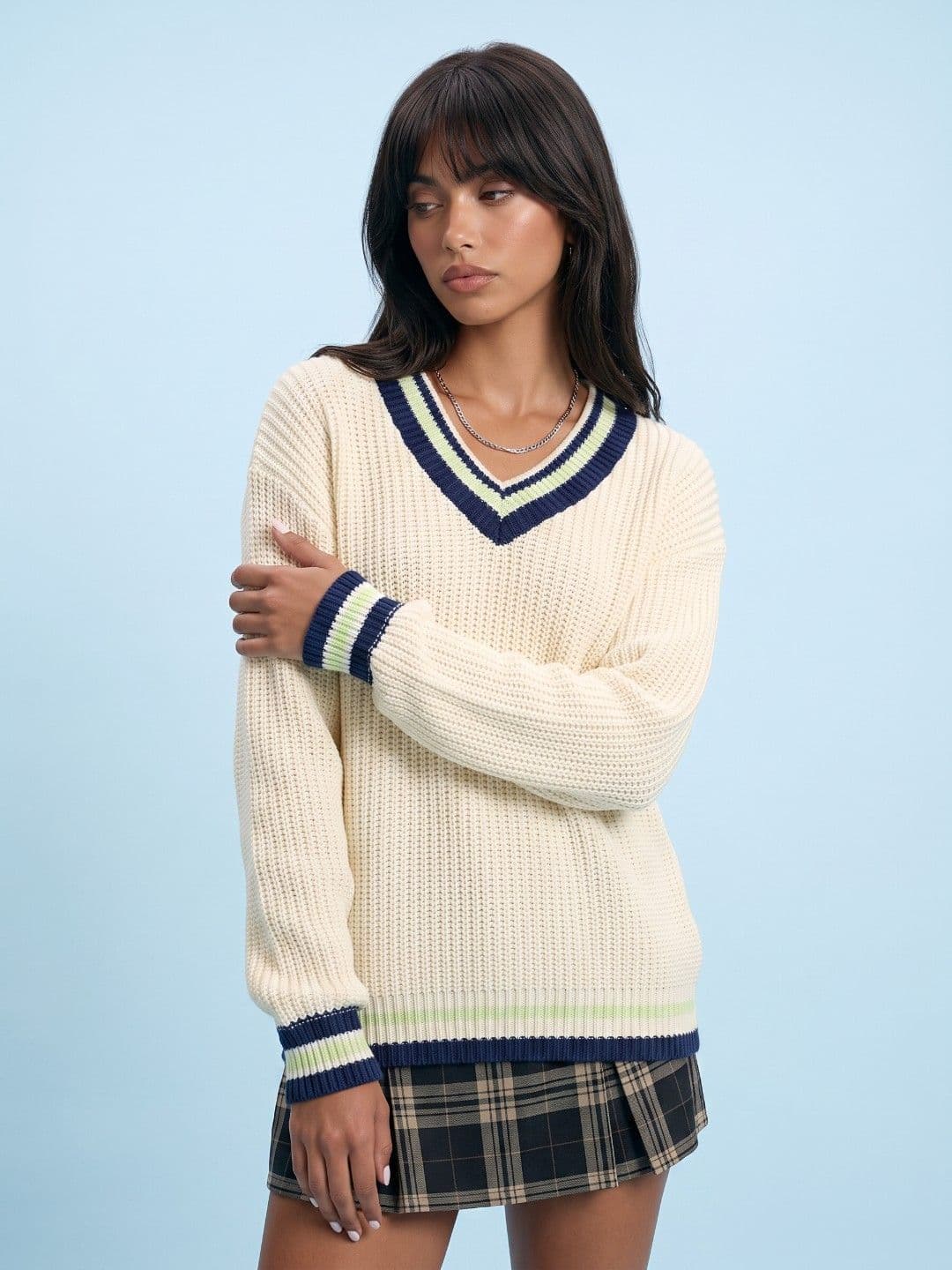 SPORT STREET by glitchez SPORT STREET by glitchez V-Neck Ribbed Oversized Pullover Sweaters