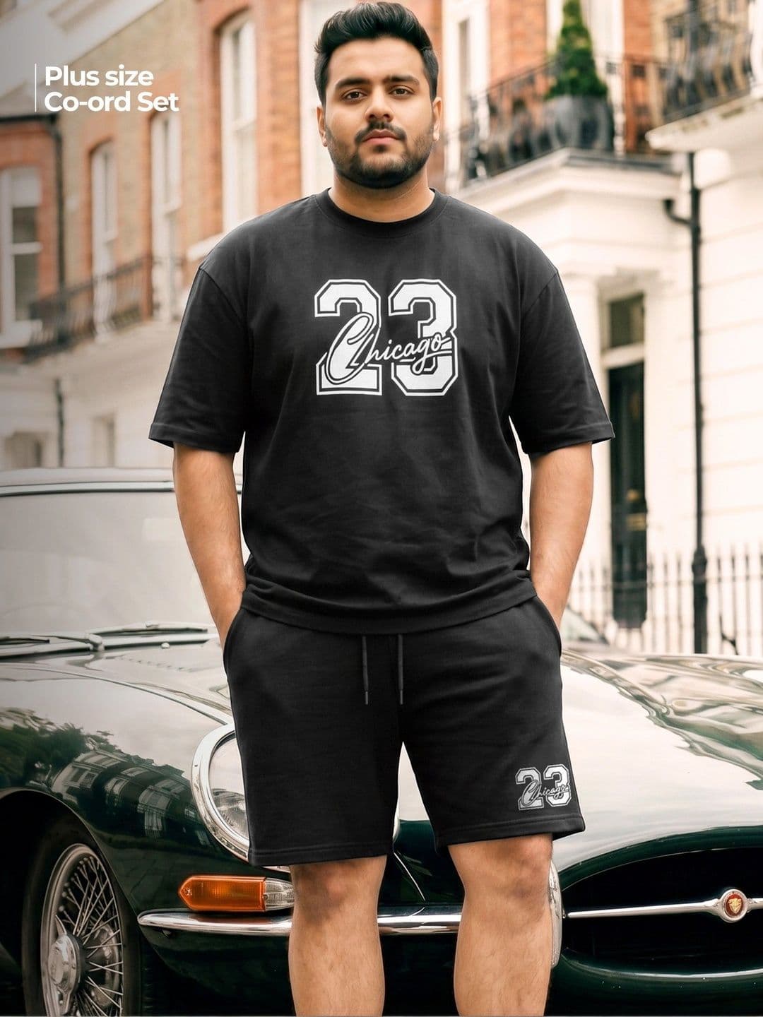 FFLIRTYGO FFLIRTYGO Men's Black Chicago 23 Print Oversized T-Shirt with Shorts