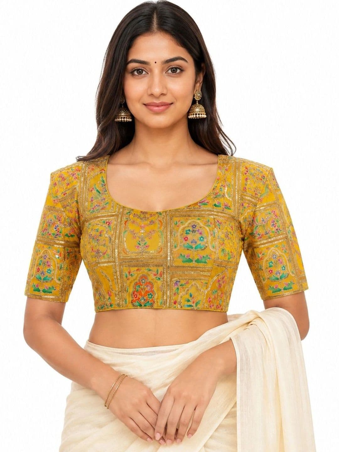 House of Women House of Women Cotton Embroidered Sequinned Saree Blouse