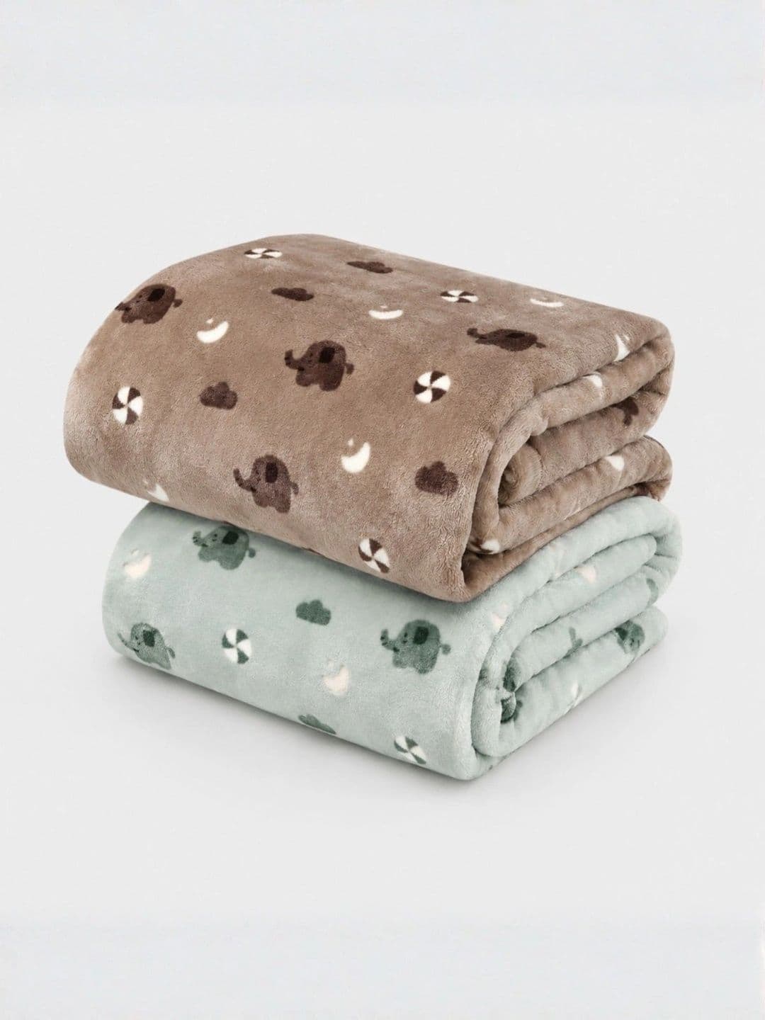 Florida Florida Olive Green & Brown Pack of 2 Cartoon Characters Microfiber 300 GSM Blanket