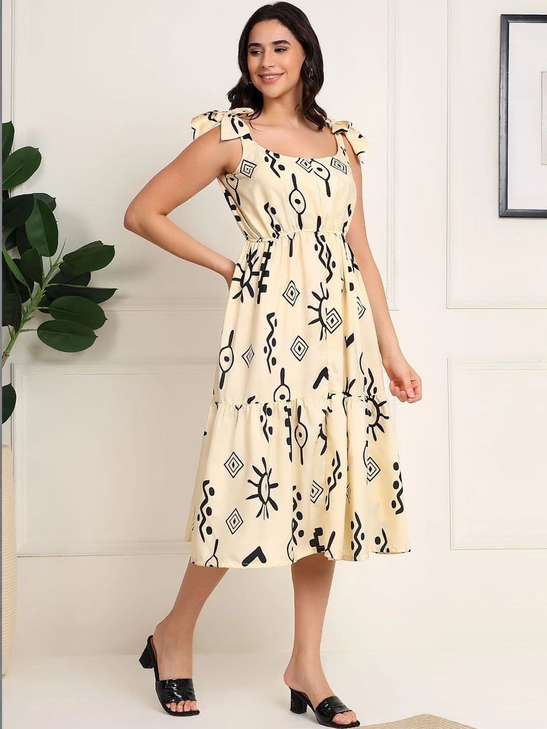 Kahara Kahara Ethnic Motifs Printed Ruffled A-Line Midi Dress