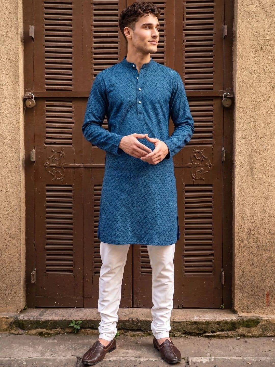 DRIP CHOWK DRIP CHOWK Men Ethnic Motifs Embroidered Regular Thread Work Pure Cotton Kurta with Churidar