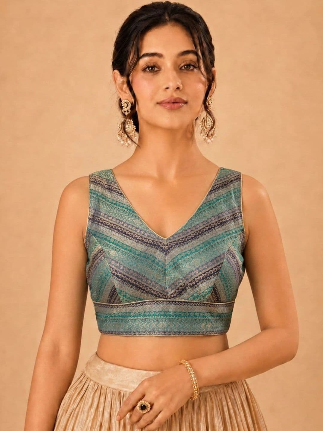 VAMAS - THE DESIGNER BLOUSES VAMAS - THE DESIGNER BLOUSES Brocade Woven Design Zari Saree Blouse