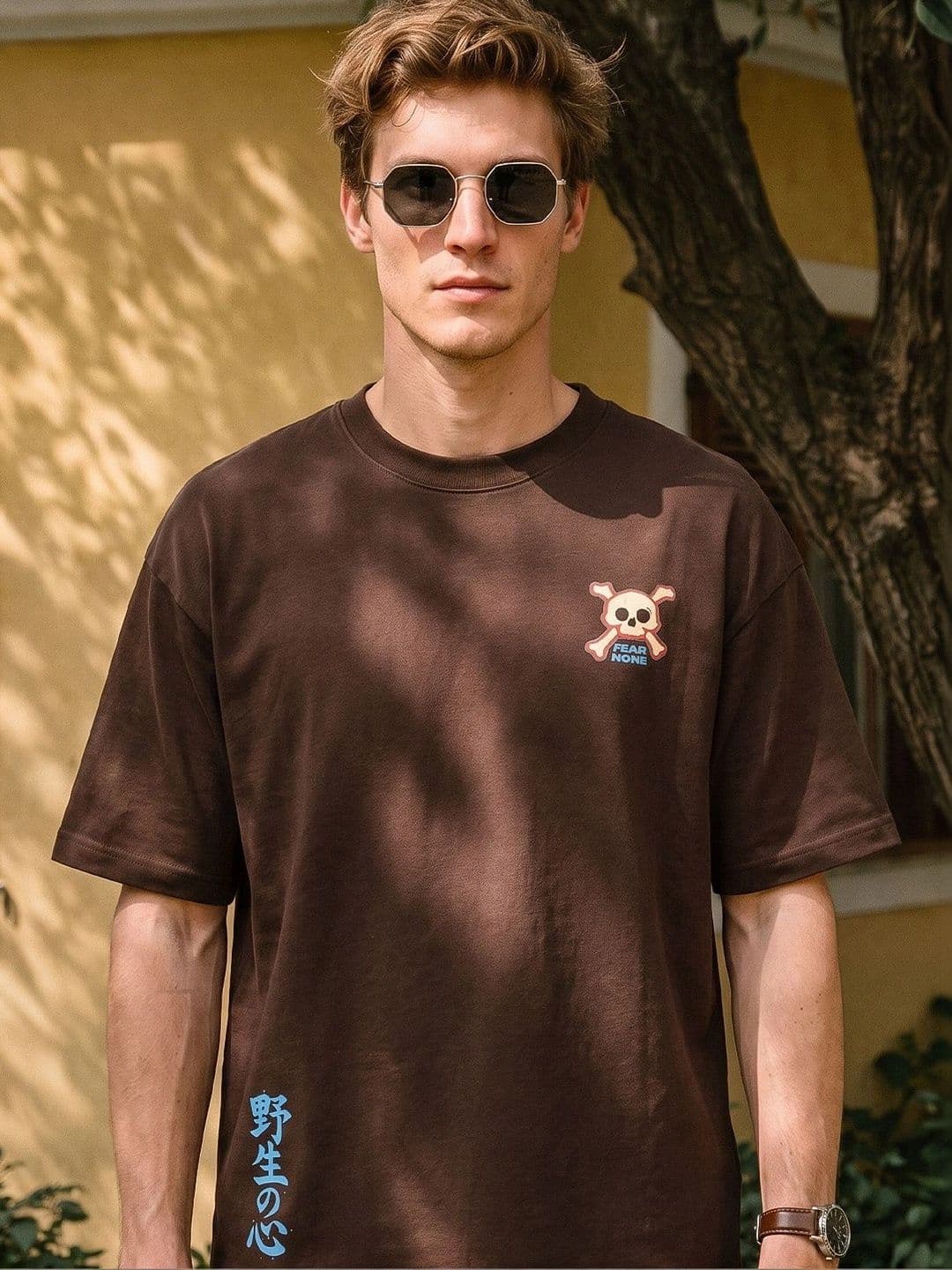 VEIRDO VEIRDO Men Printed Drop-Shoulder Sleeves Pure Cotton T-shirt