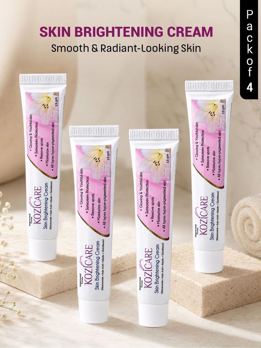 KOZICARE KOZICARE Set Of 4 Skin Brightening Cream With Kojic Acid & Glutathione - 15g